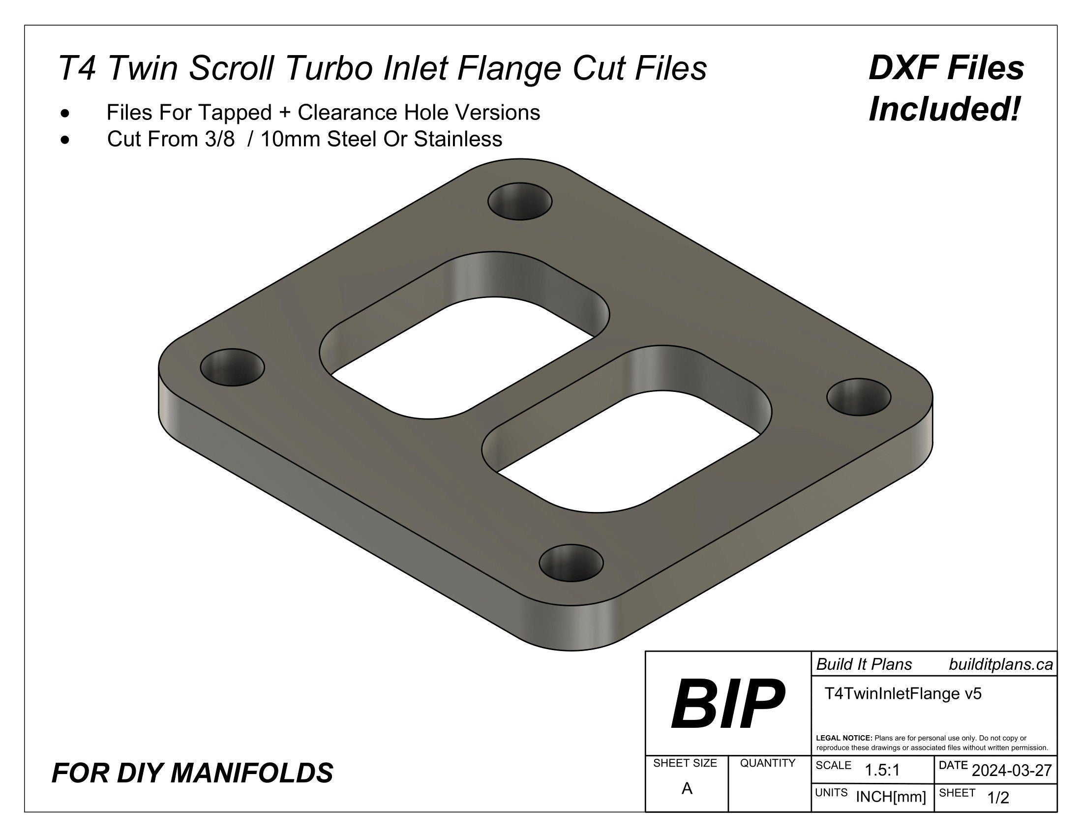 T4 Twin Scroll Turbo Manifold Flange DXF Cut Files T04