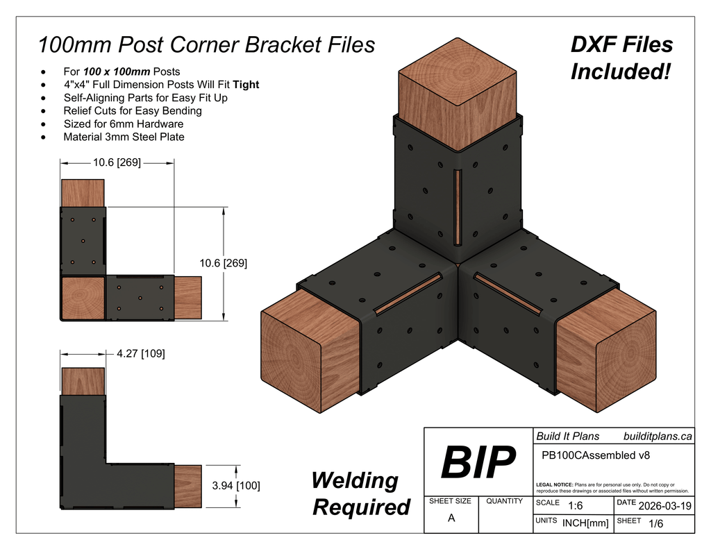 100mm Post Bracket DXF File Bundle - For 100x100mm Wood Posts
