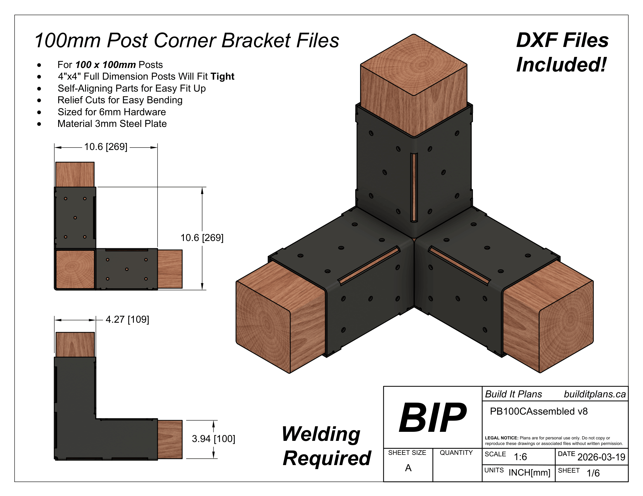 100mm Post Bracket DXF File Bundle - For 100x100mm Wood Posts