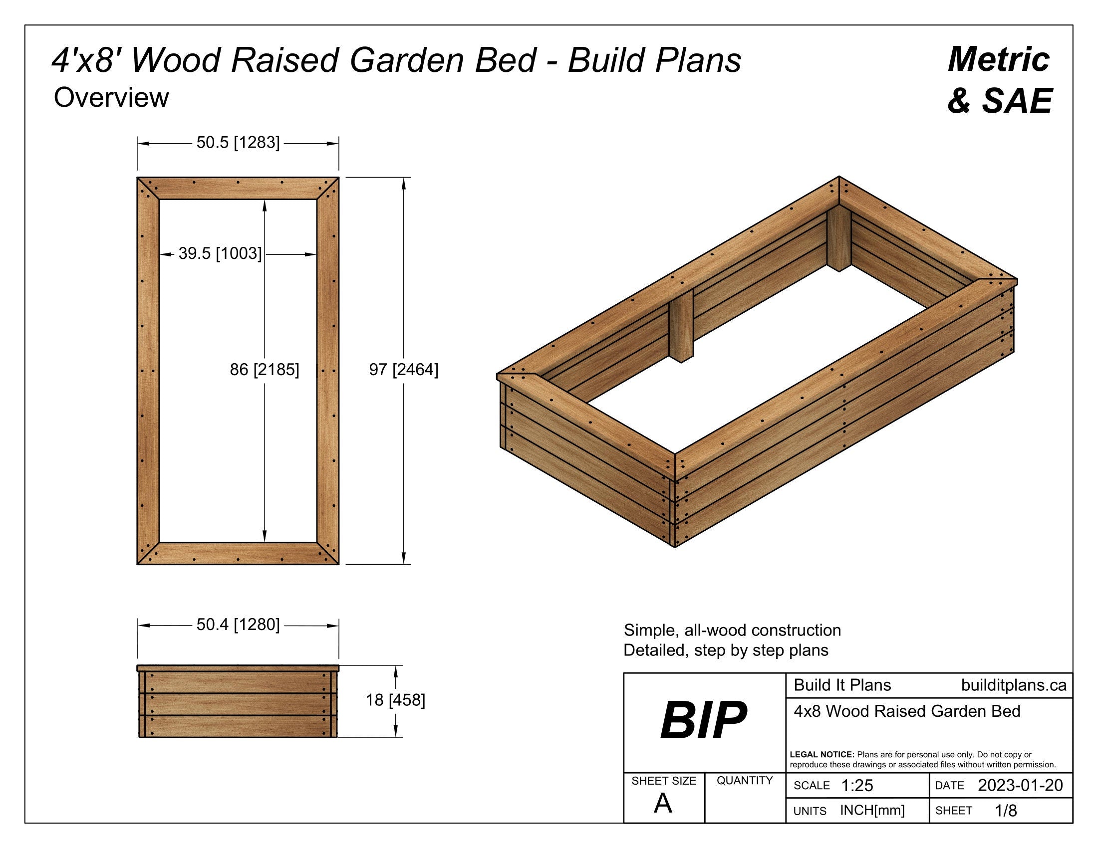 4'x8' Raised Garden Bed PDF Plans