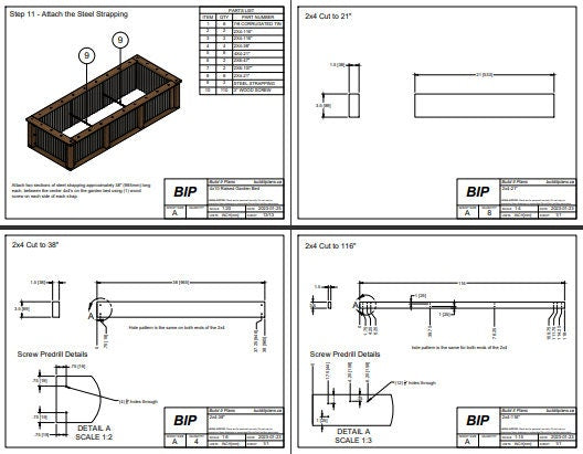 4'x10' Wood and Metal Raised Garden Bed PDF Plans - 48"x120"