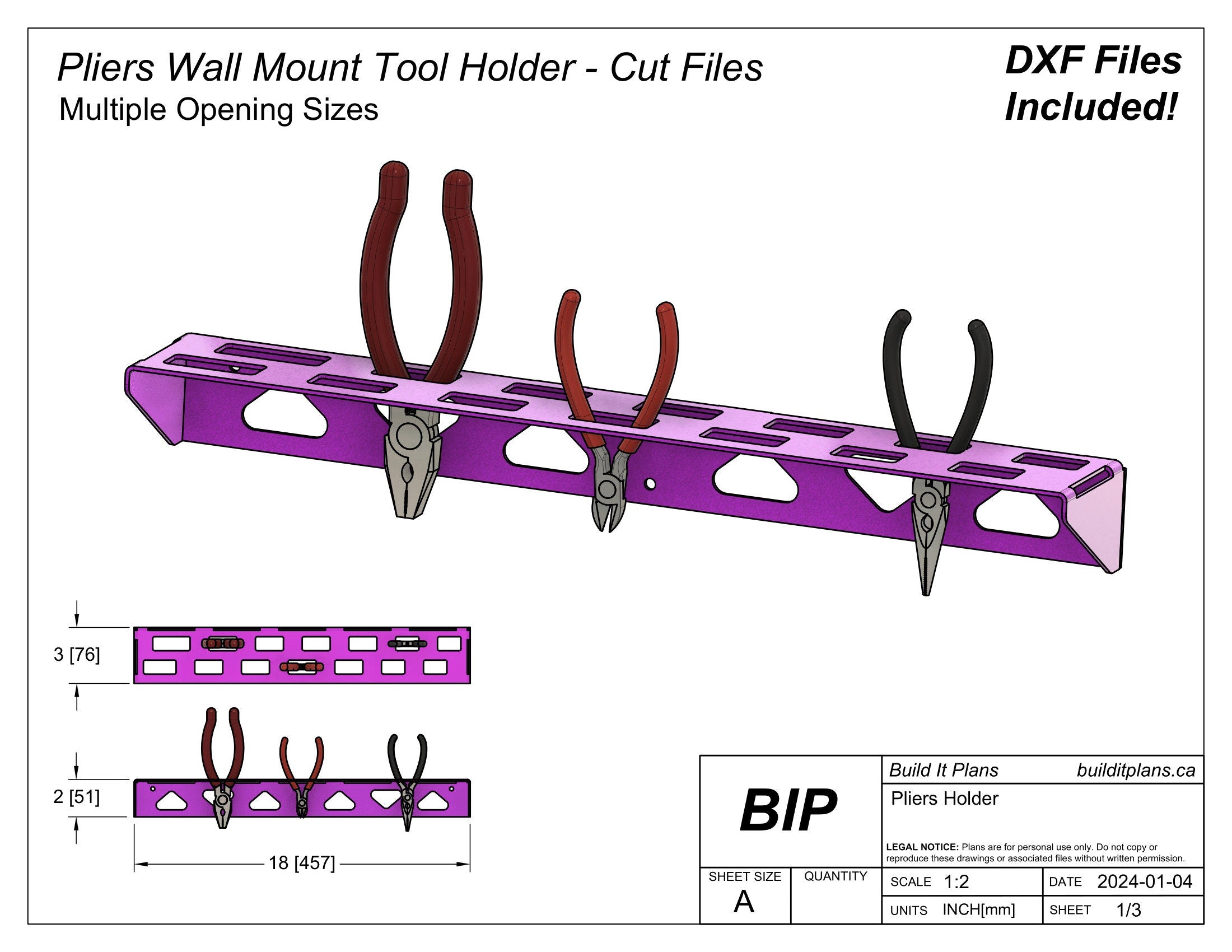 Wall Mounted Pliers Rack DXF - Pliers Organizer Cut File