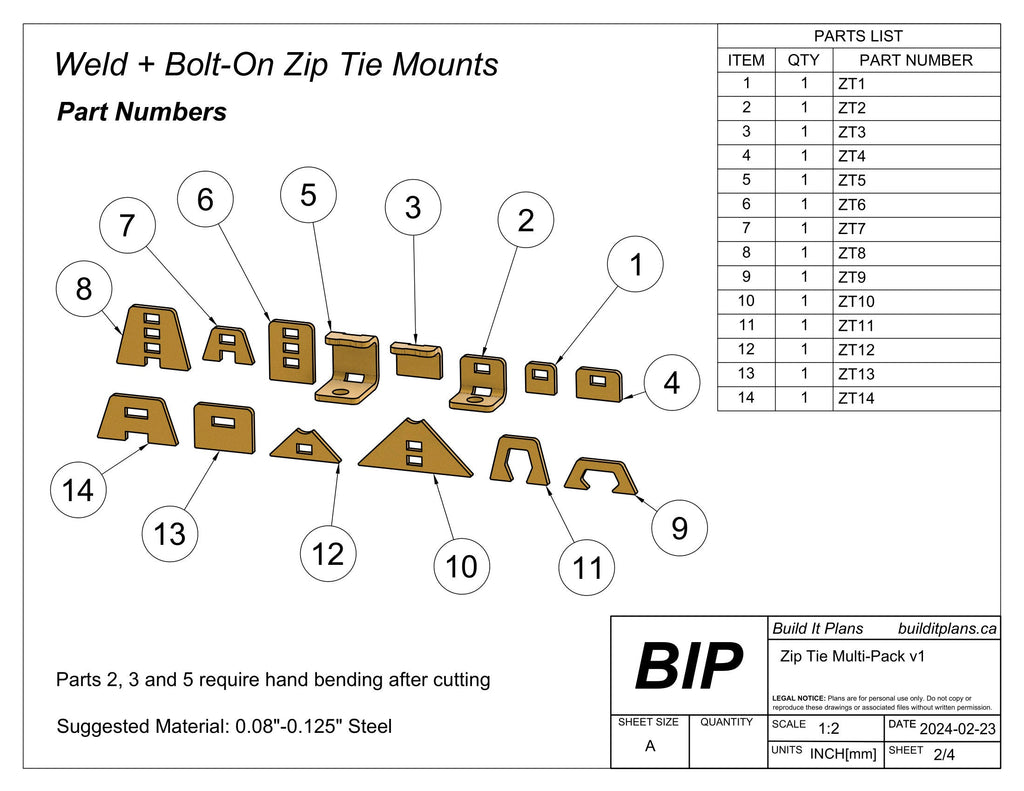 Wiring, Brake and Fuel Line Mounting Tab DXF Files - Zip Tie Mounting Bracket Files