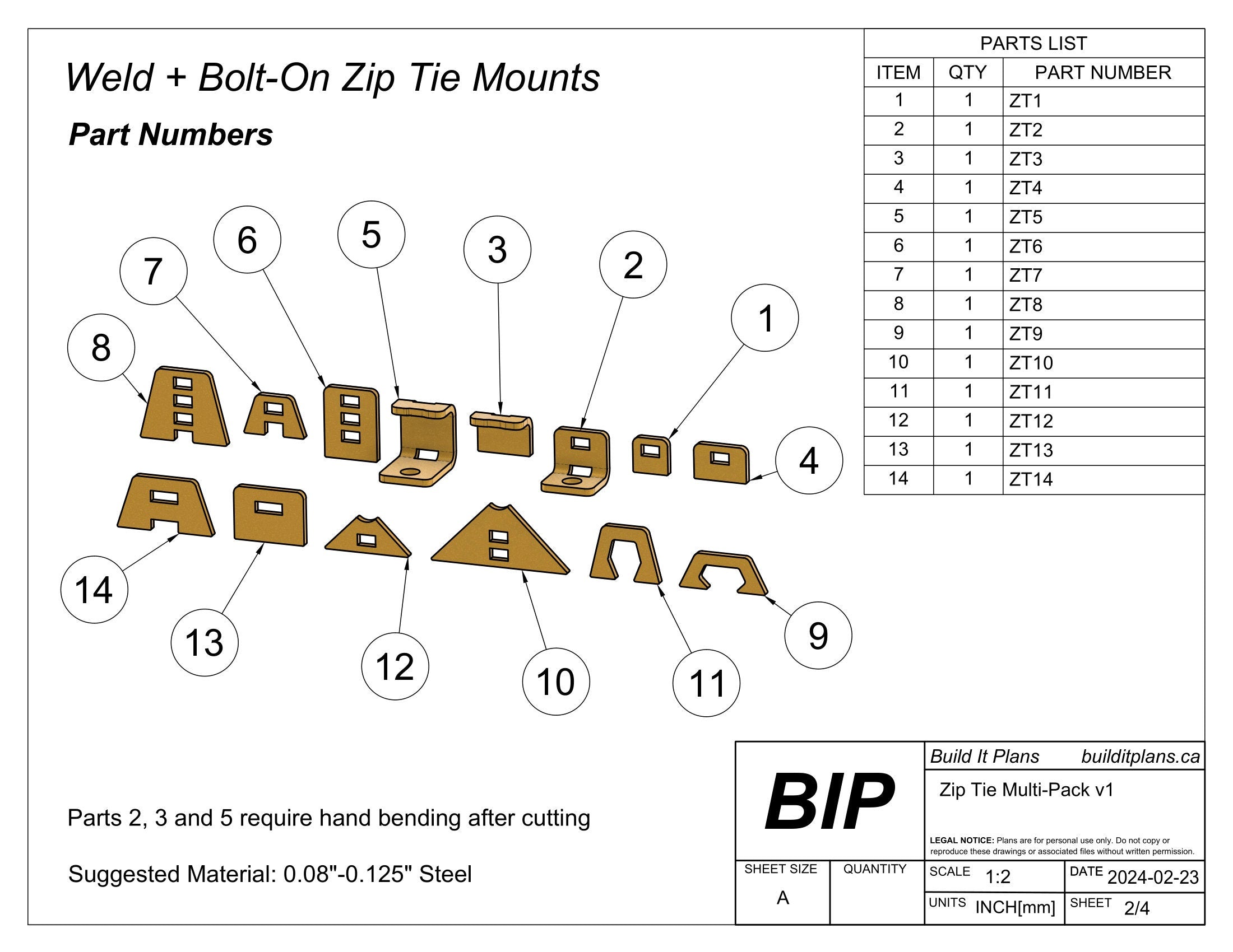 Wiring, Brake and Fuel Line Mounting Tab DXF Files - Zip Tie Mounting Bracket Files
