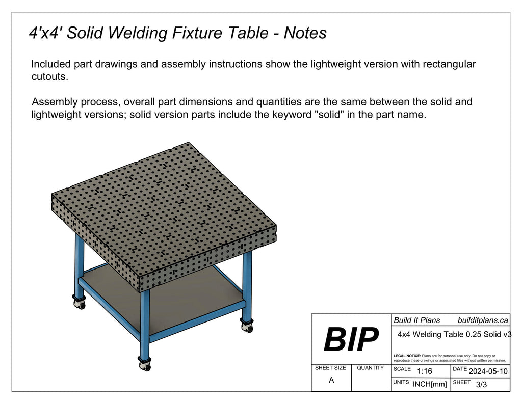 4'x4' Welding Fixture Table Cut Files - 1/4" Steel