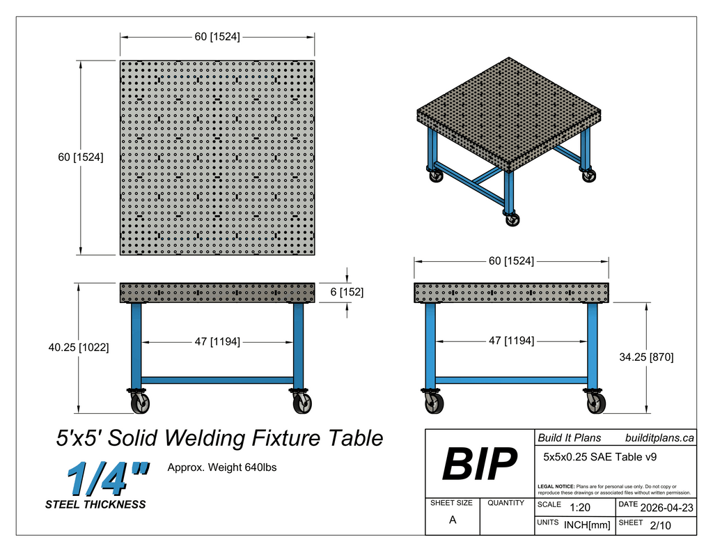 5x5' 1/4" Welding Fixture Table Cut Files - 0.25" Steel Thickness