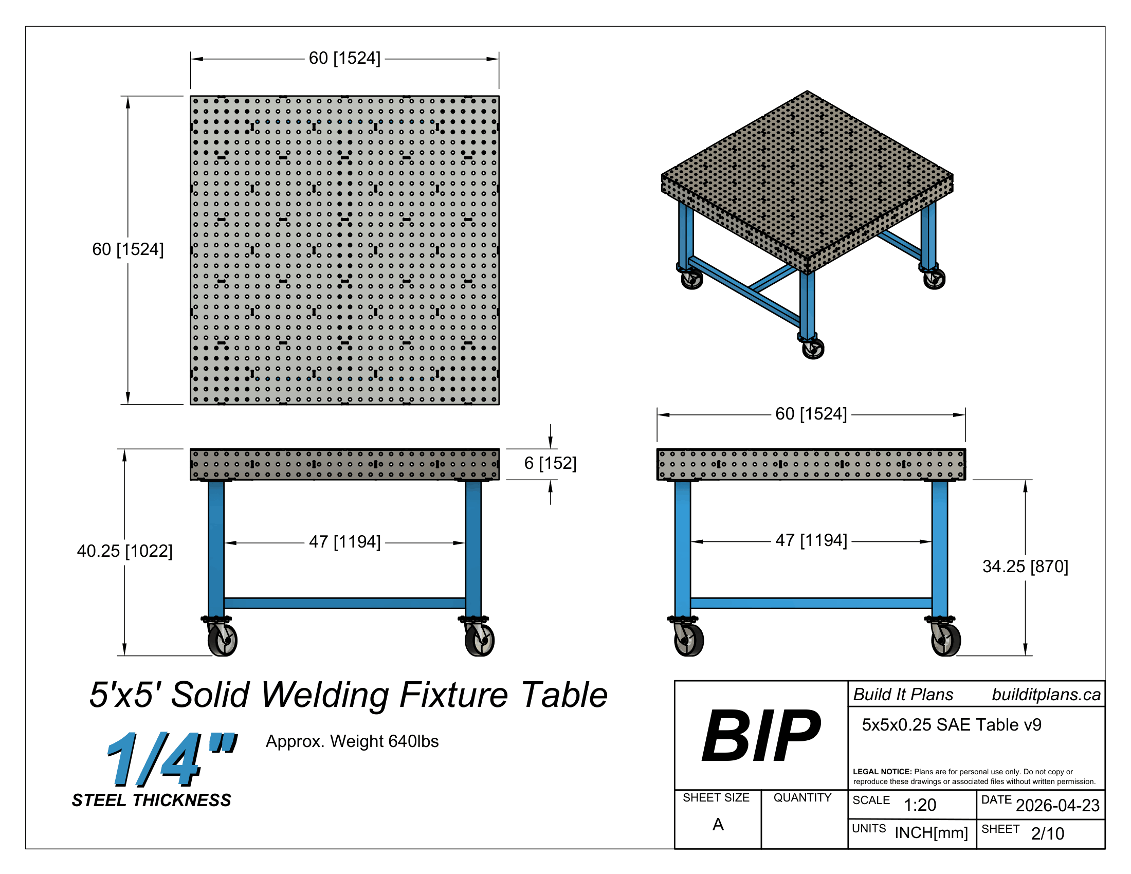 5x5' 1/4" Welding Fixture Table Cut Files - 0.25" Steel Thickness