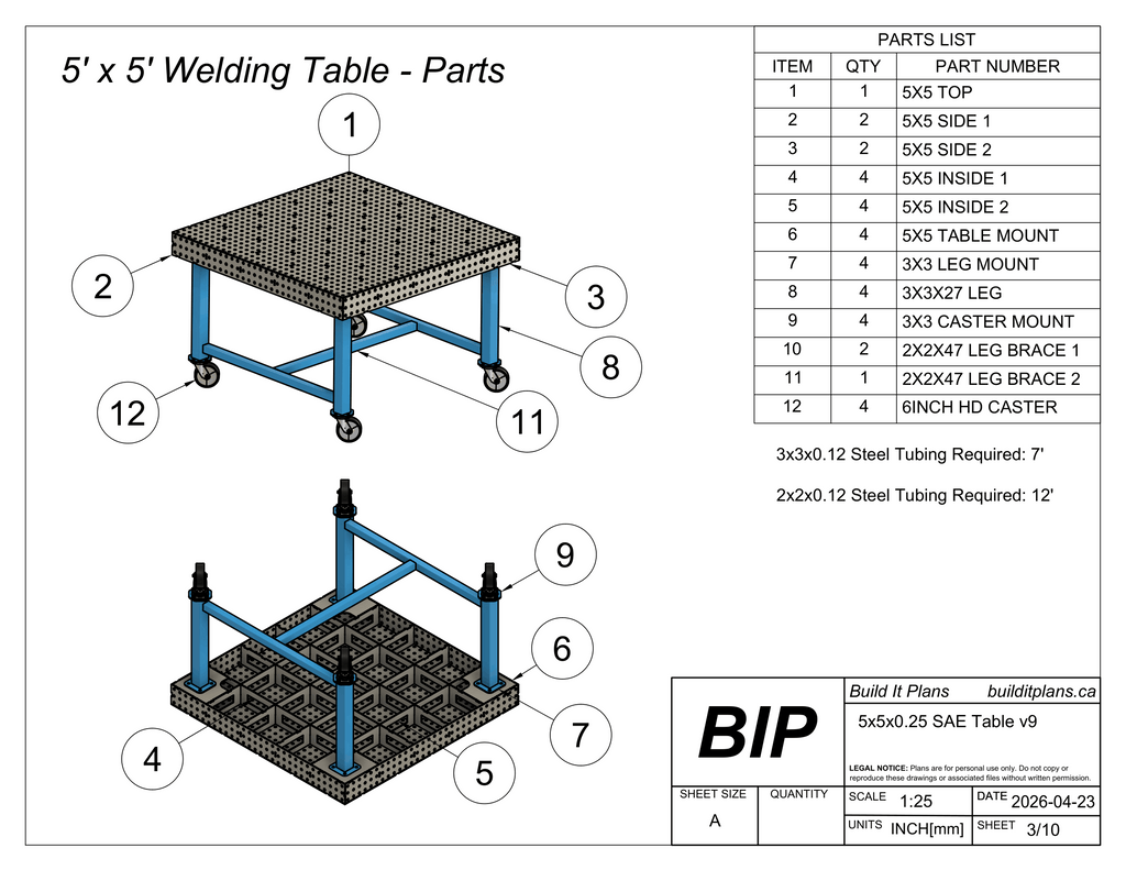 5x5' 1/4" Welding Fixture Table Cut Files - 0.25" Steel Thickness