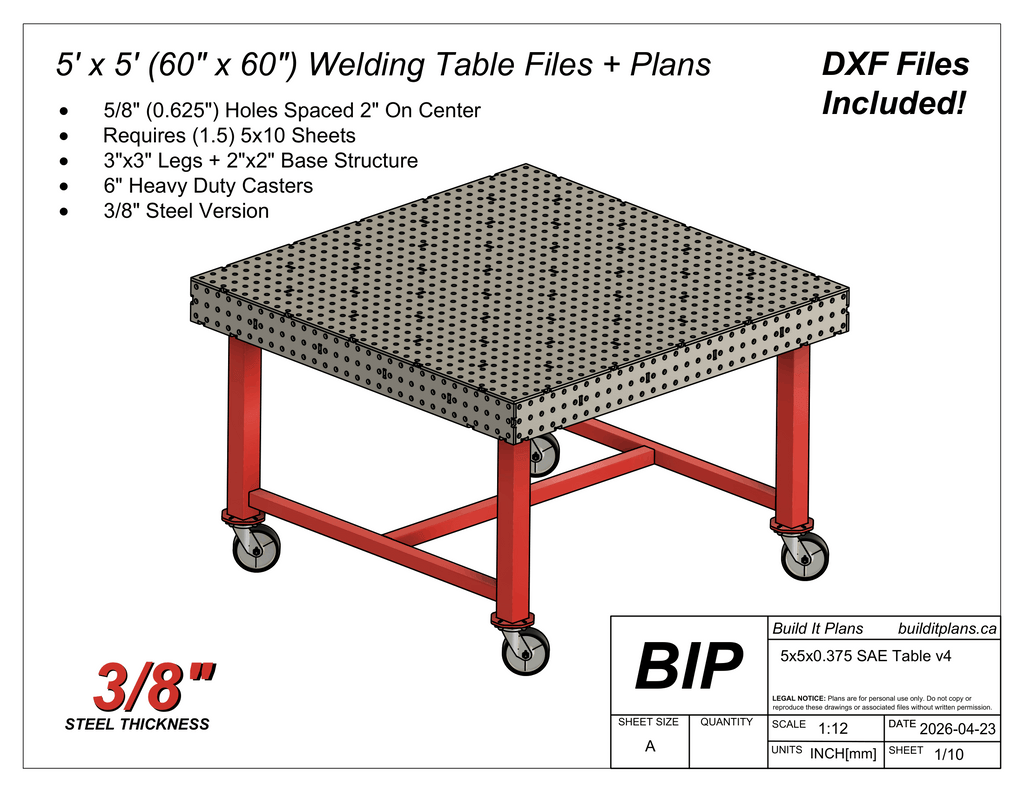 5x5' 3/8" Welding Fixture Table Cut Files - 0.375" Steel Thickness