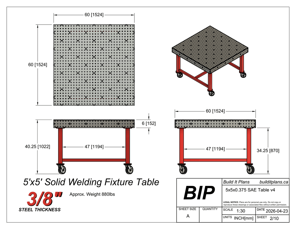 5x5' 3/8" Welding Fixture Table Cut Files - 0.375" Steel Thickness