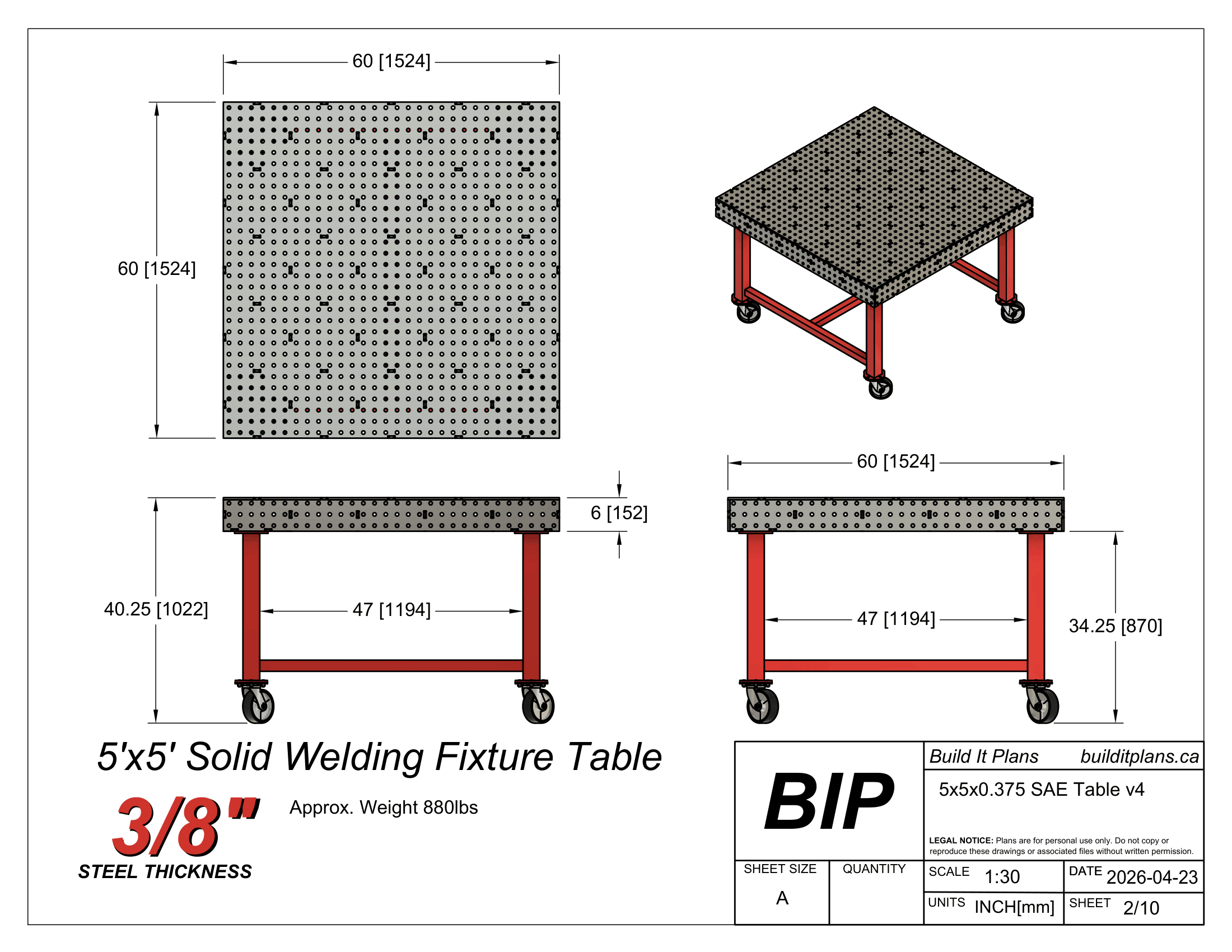 5x5' 3/8" Welding Fixture Table Cut Files - 0.375" Steel Thickness