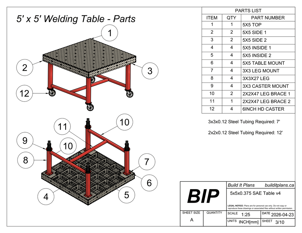 5x5' 3/8" Welding Fixture Table Cut Files - 0.375" Steel Thickness