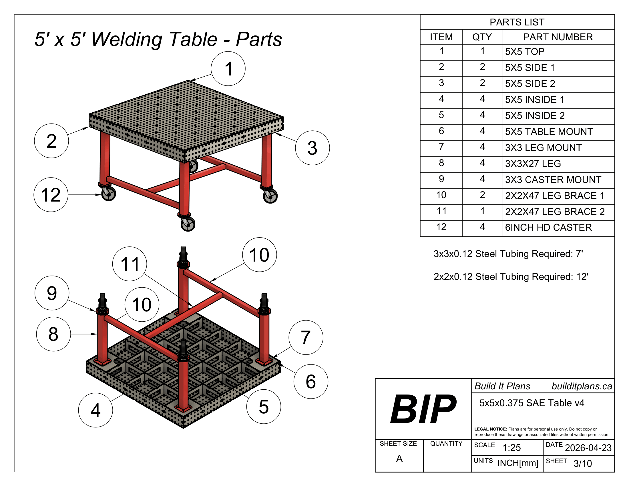 5x5' 3/8" Welding Fixture Table Cut Files - 0.375" Steel Thickness