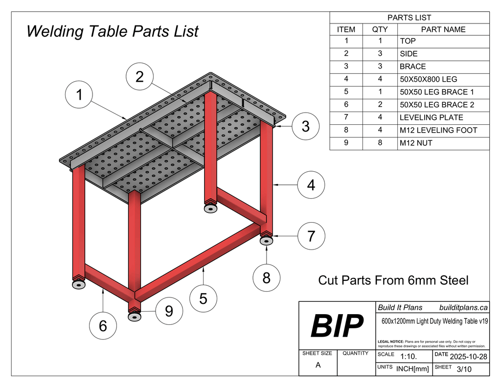 600x1200x10mm Basic Welding Table Cut Files - 10mm Steel