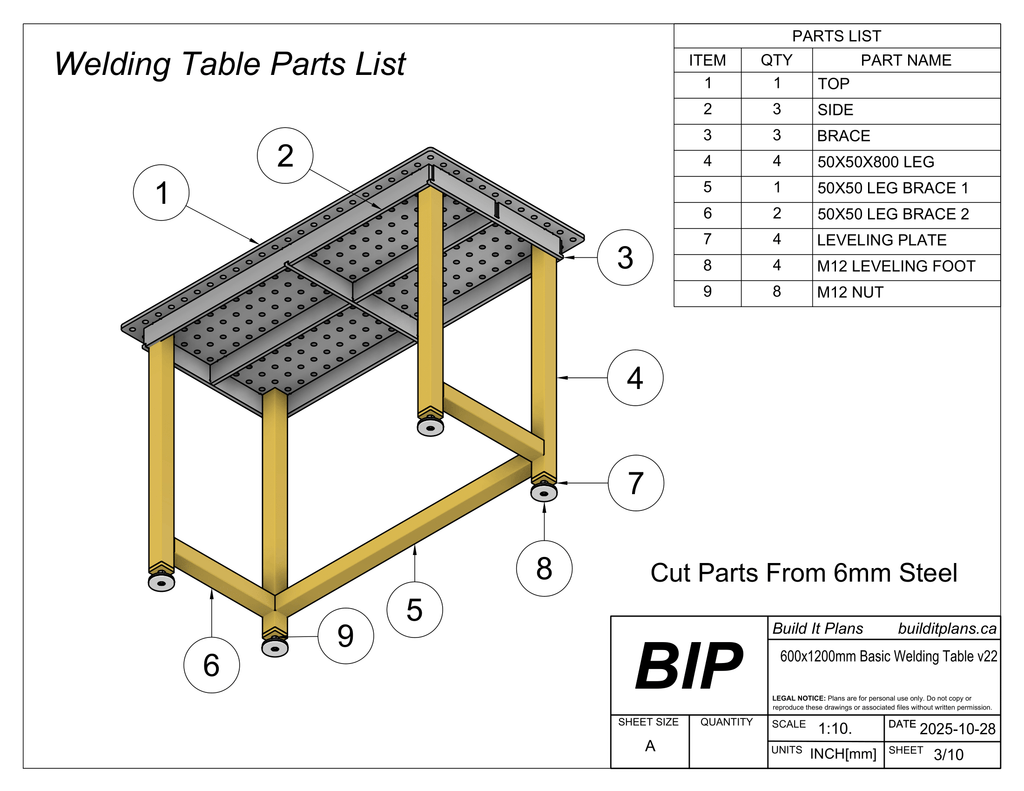 600x1200x12mm Basic Welding Table Cut Files - 12mm Steel