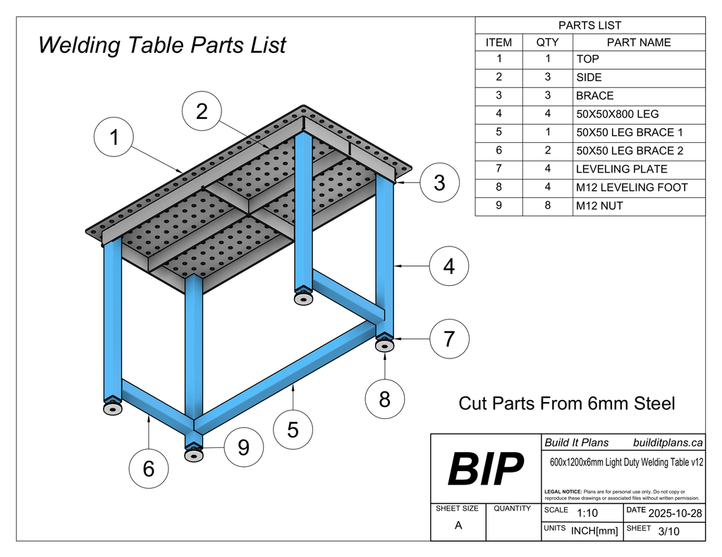 600x1200x6mm Basic Welding Table Cut Files - 6mm Steel