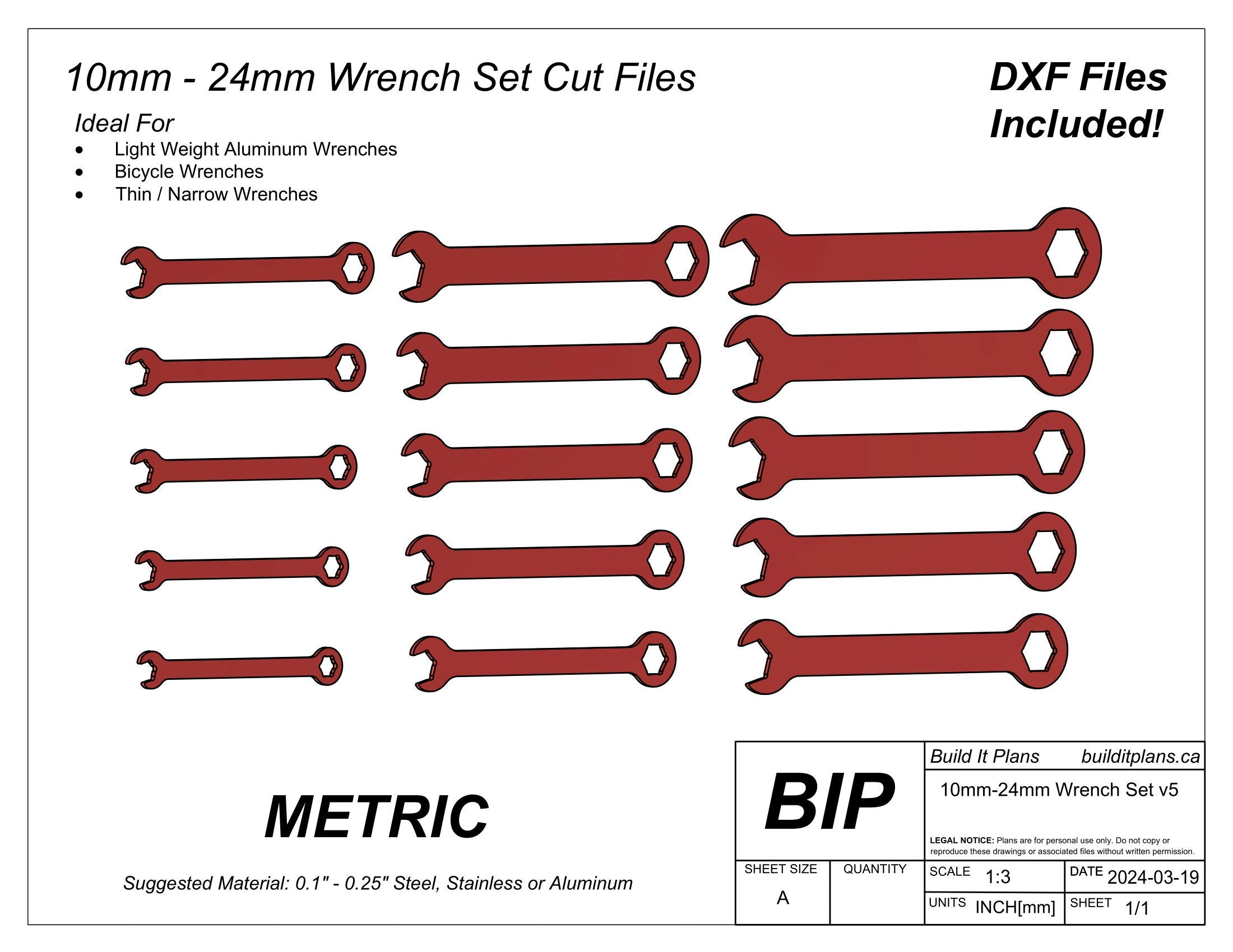 Metric Wrench DXF Pack – 10mm to 24mm Spanner Cut Files – Build It ...