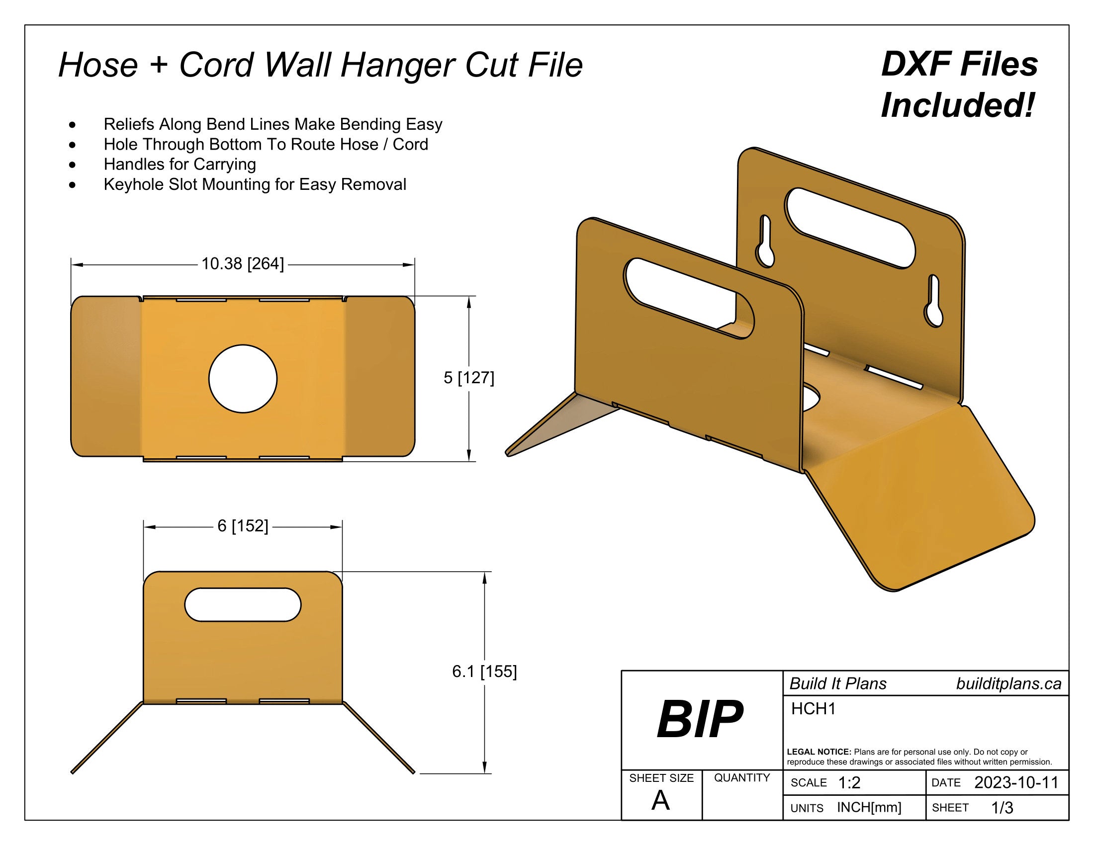 Hose + Cord Hanger DXF File – Air Line & Garden Hose Holder Cut File