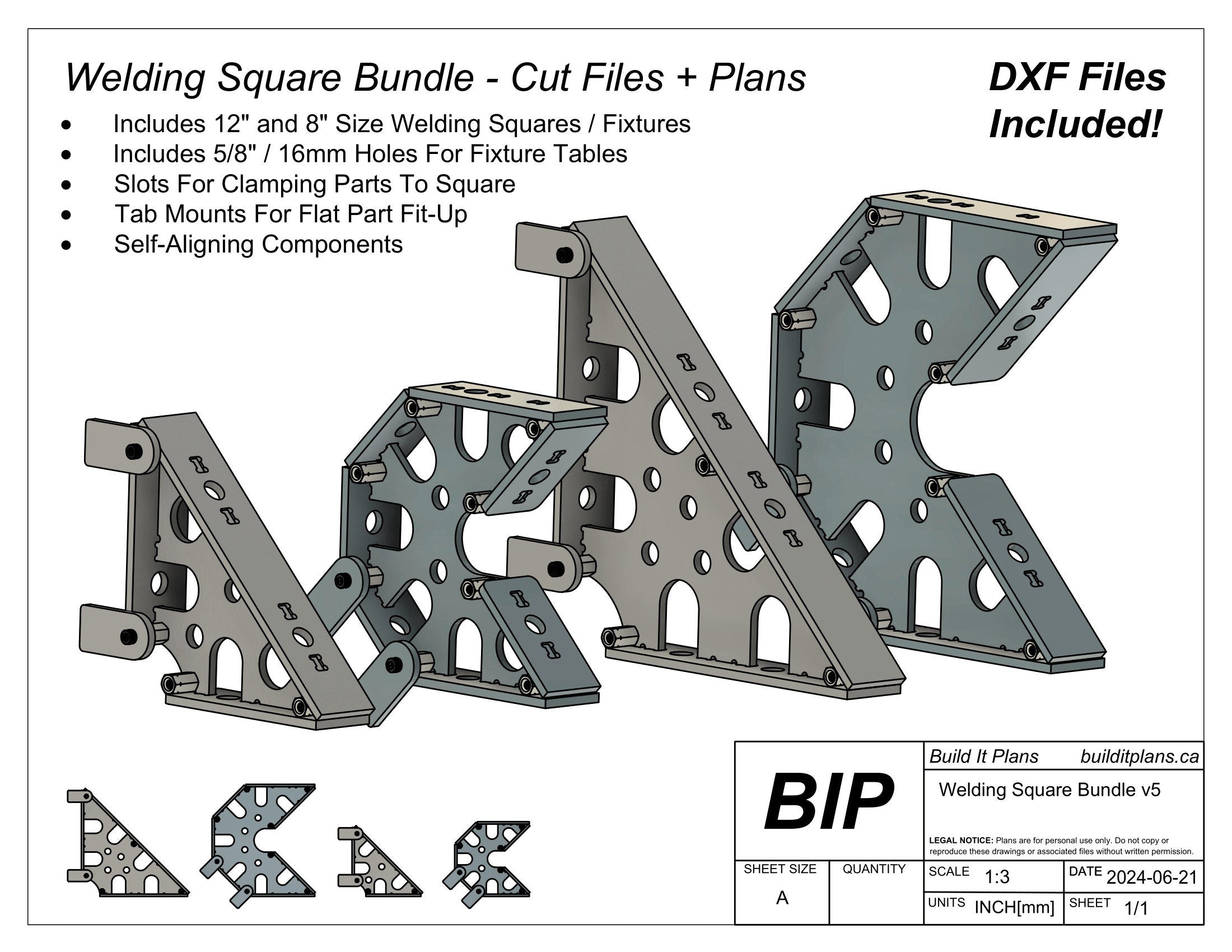SAE Welding Square DXF Bundle – 1/4" Thick Steel – Cut Files + Plans