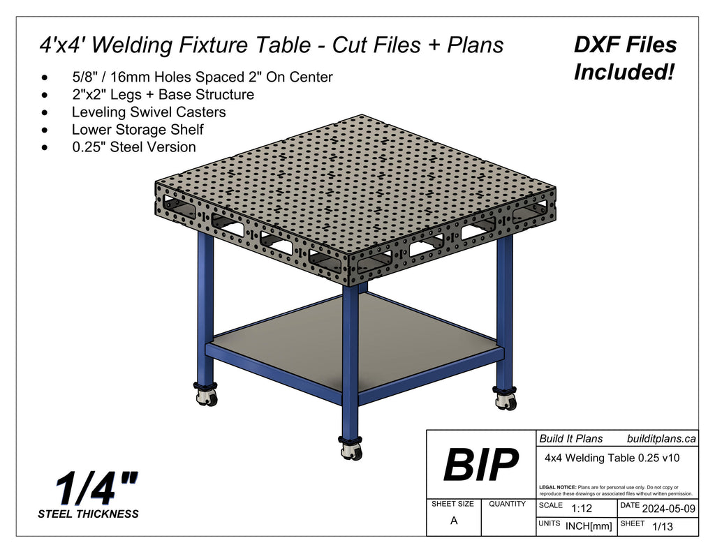 4'x4' Welding Fixture Table DXF Files - 1/4" Steel