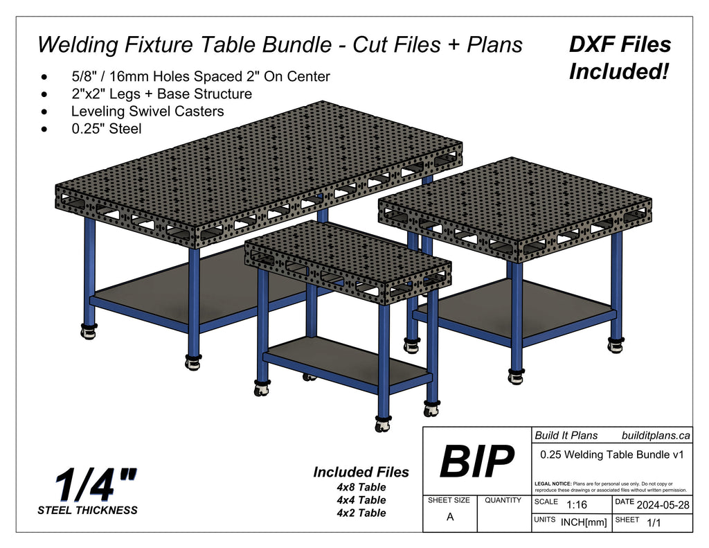 1/4" Welding Table DXF File Bundle - Welding Fixture Table Plans