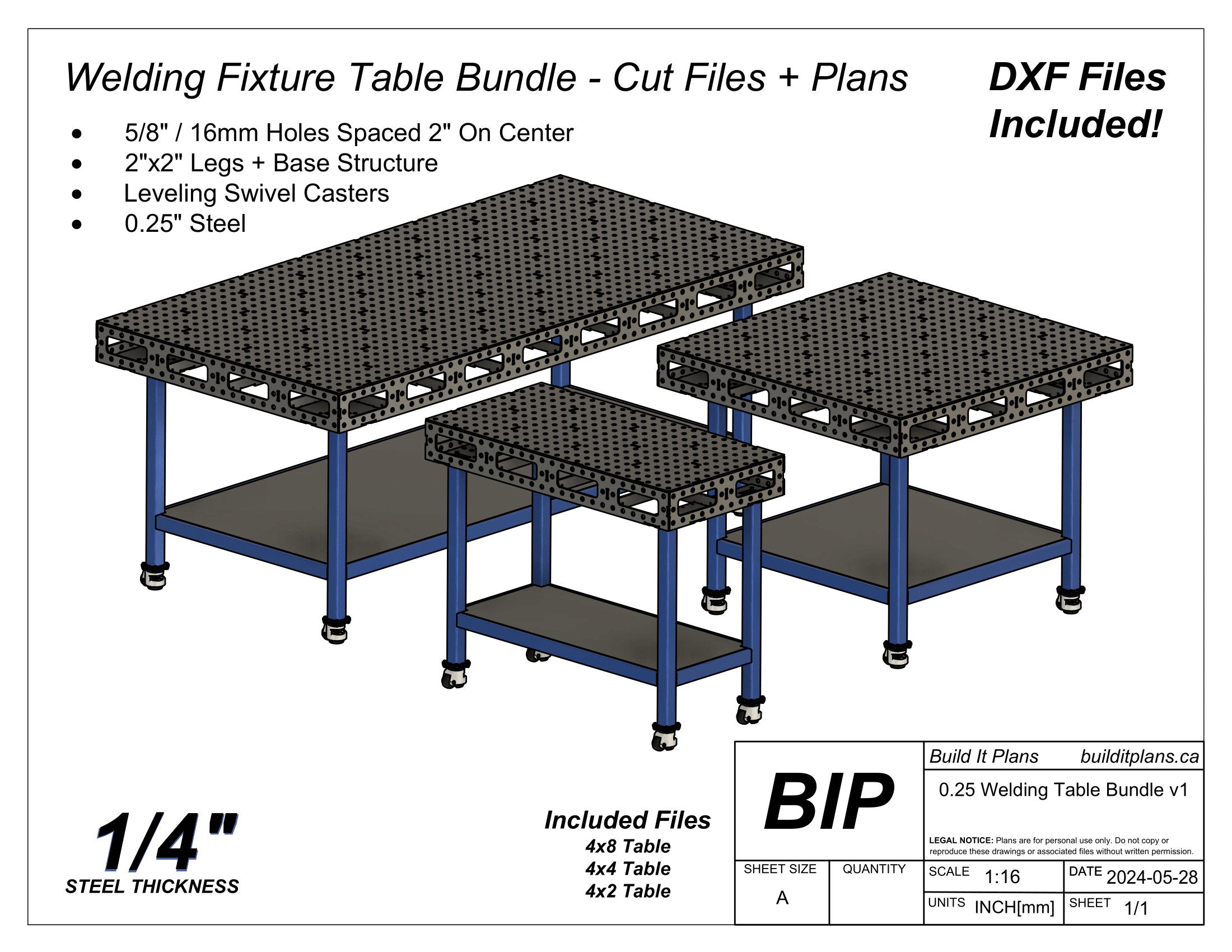 1/4" Welding Table DXF File Bundle - Welding Fixture Table Plans
