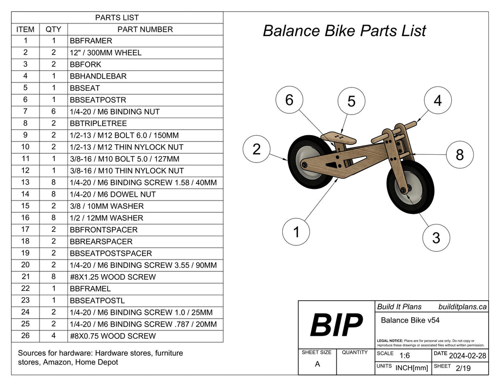Kids Plywood Balance Bike DIY PDF Plans