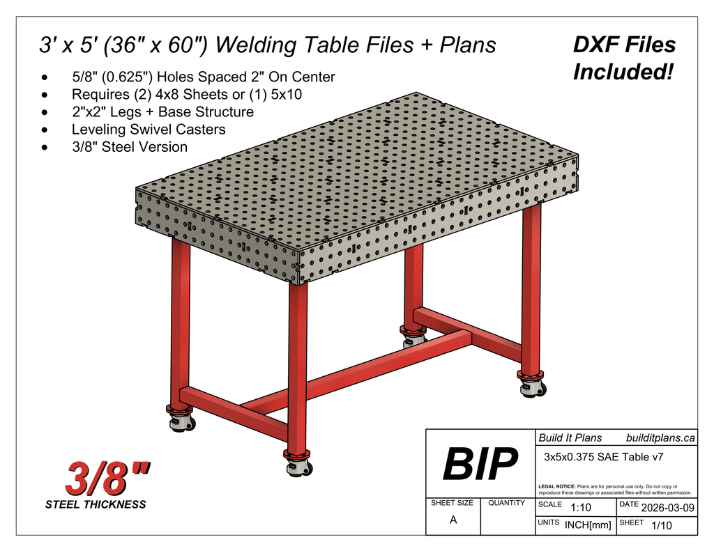 3x5 0.375" Welding Fixture Table Cut Files - 3/8" Steel Thickness