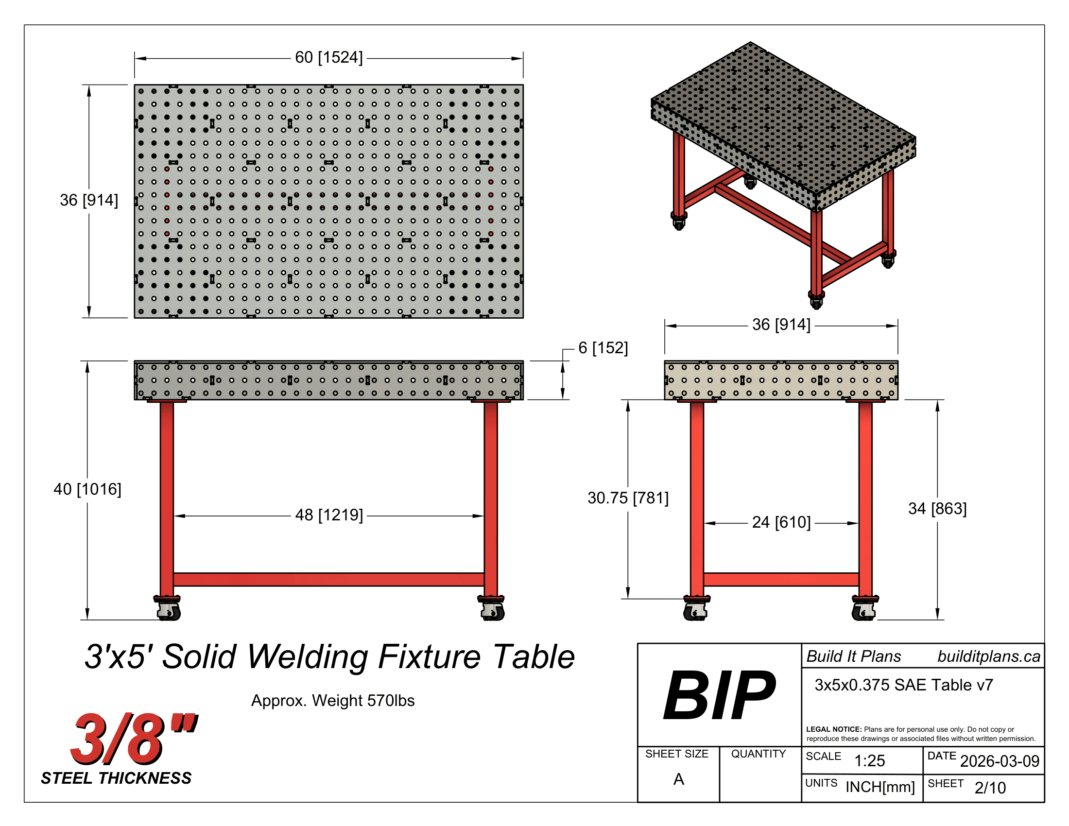 3x5 0.375" Welding Fixture Table Cut Files - 3/8" Steel Thickness