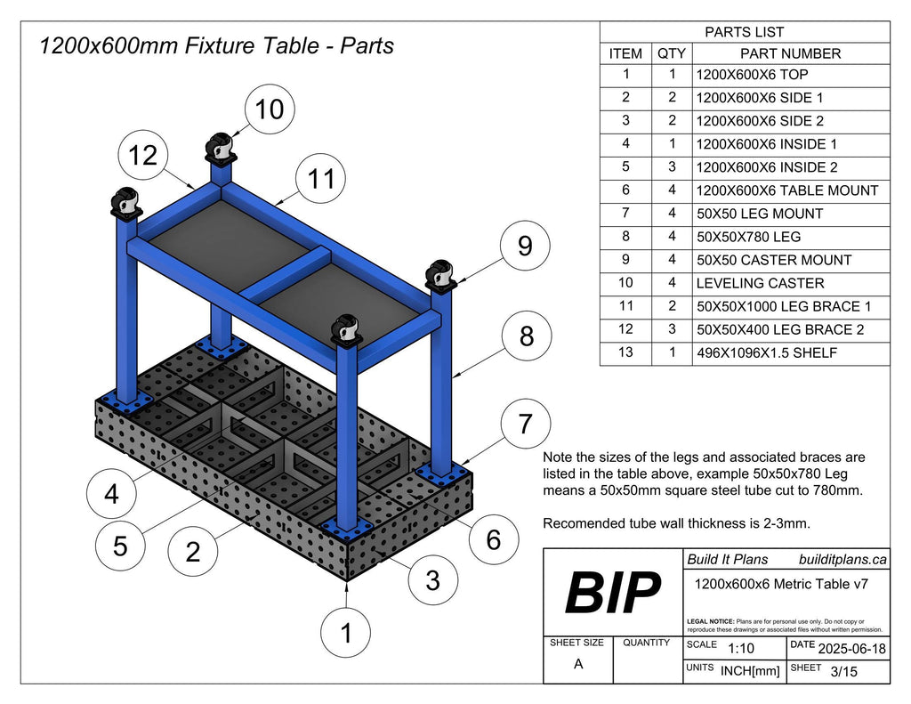 1200x600mm Welding Table DXF Files - 6mm Steel