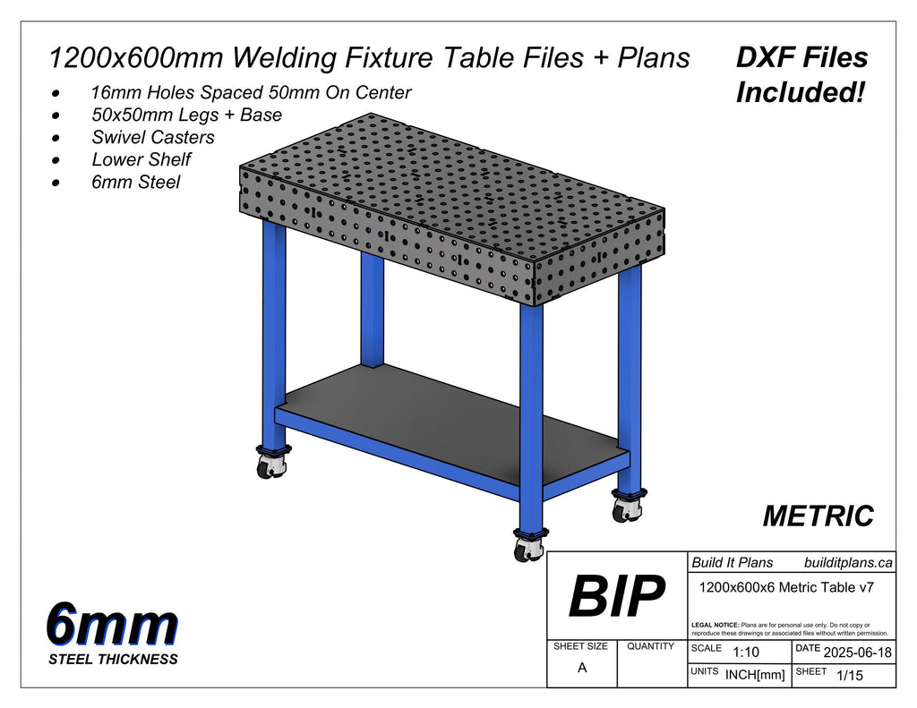 1200x600mm Welding Table DXF Files - 6mm Steel