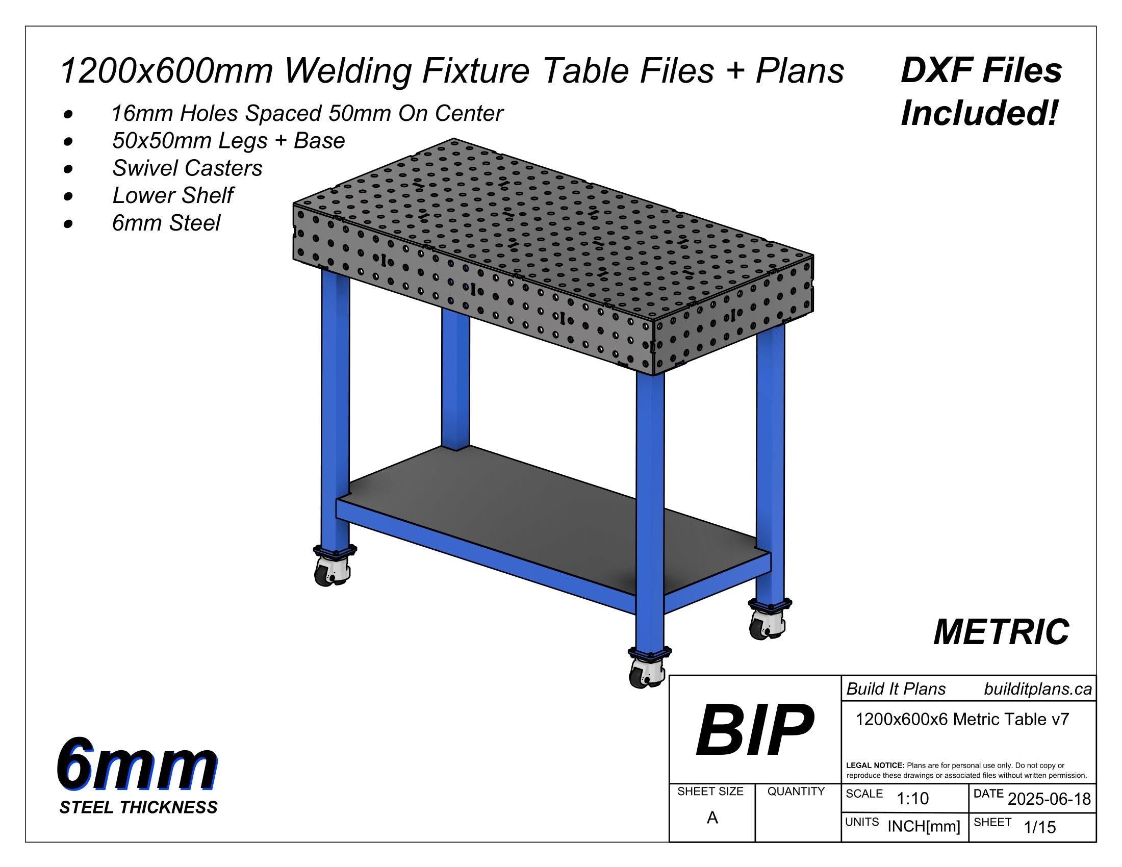 1200x600mm Welding Table DXF Files - 6mm Steel