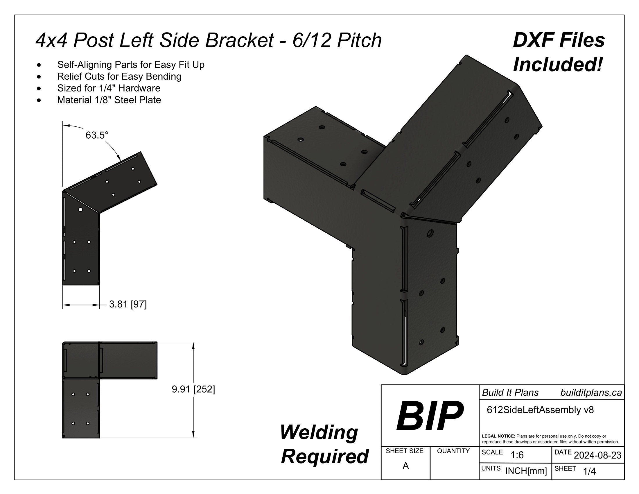 6/12 Pitch Truss Bracket DXF Cut Files - 4x4 Post Frame Kit