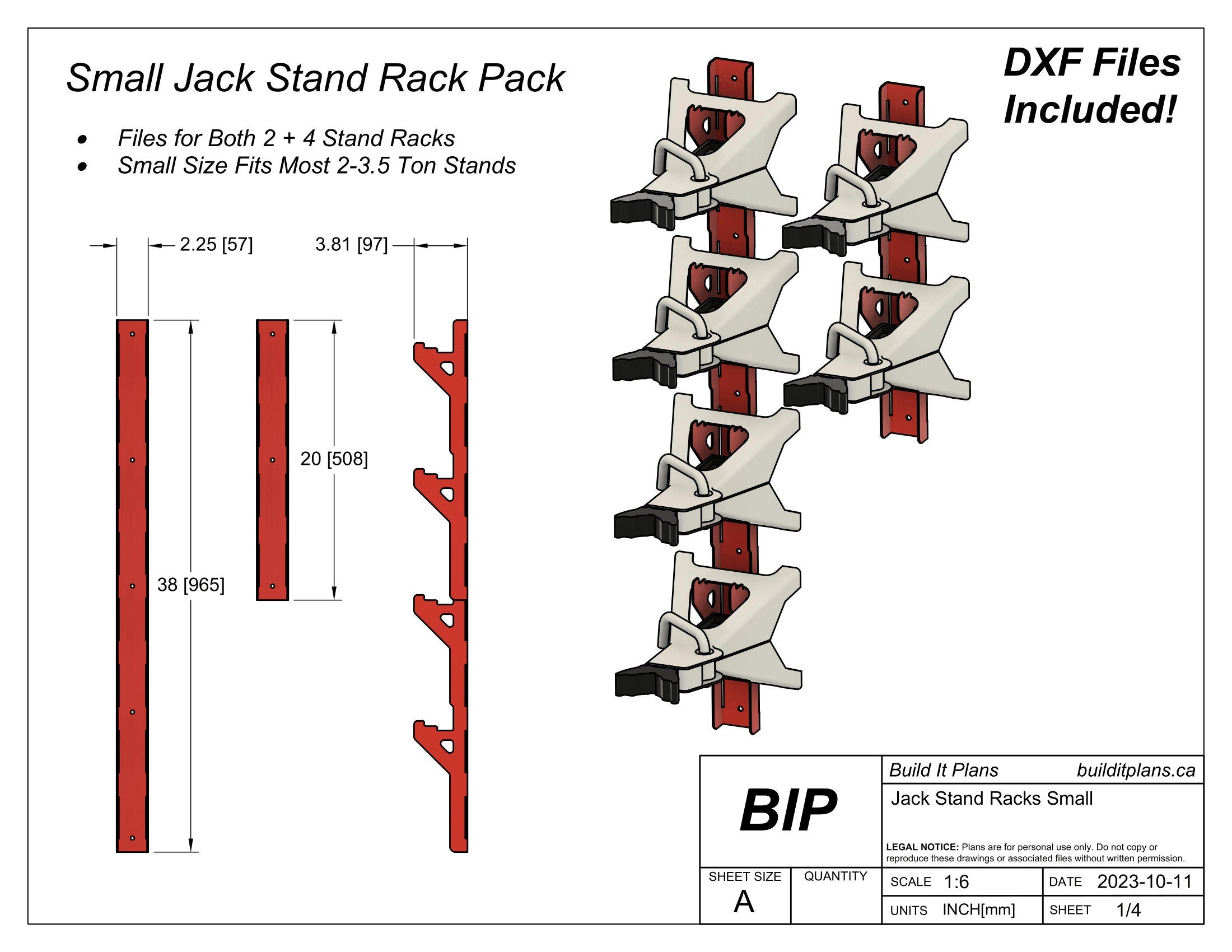 Small Jack Stand Rack DXF - 2-3.5 Ton Jackstand Wall Hook Cut Files
