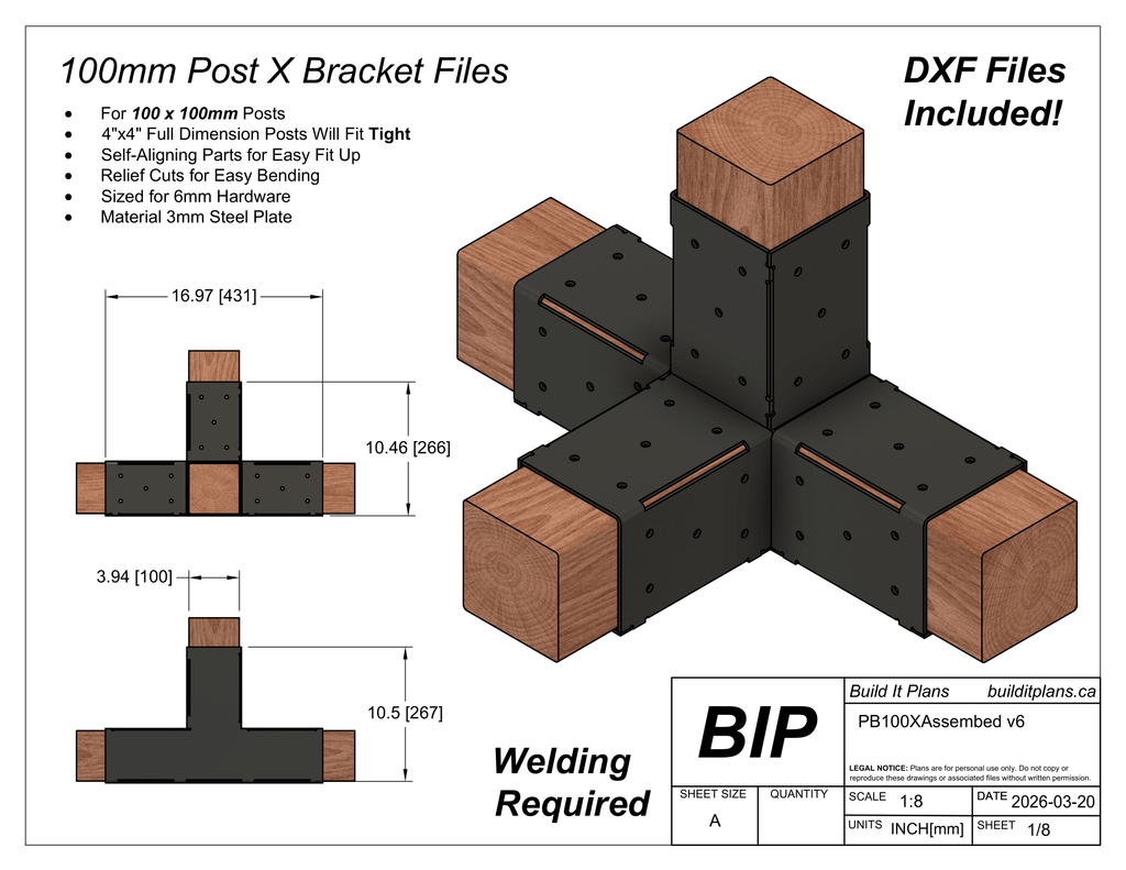 100mm Post Bracket DXF File Bundle - For 100x100mm Wood Posts