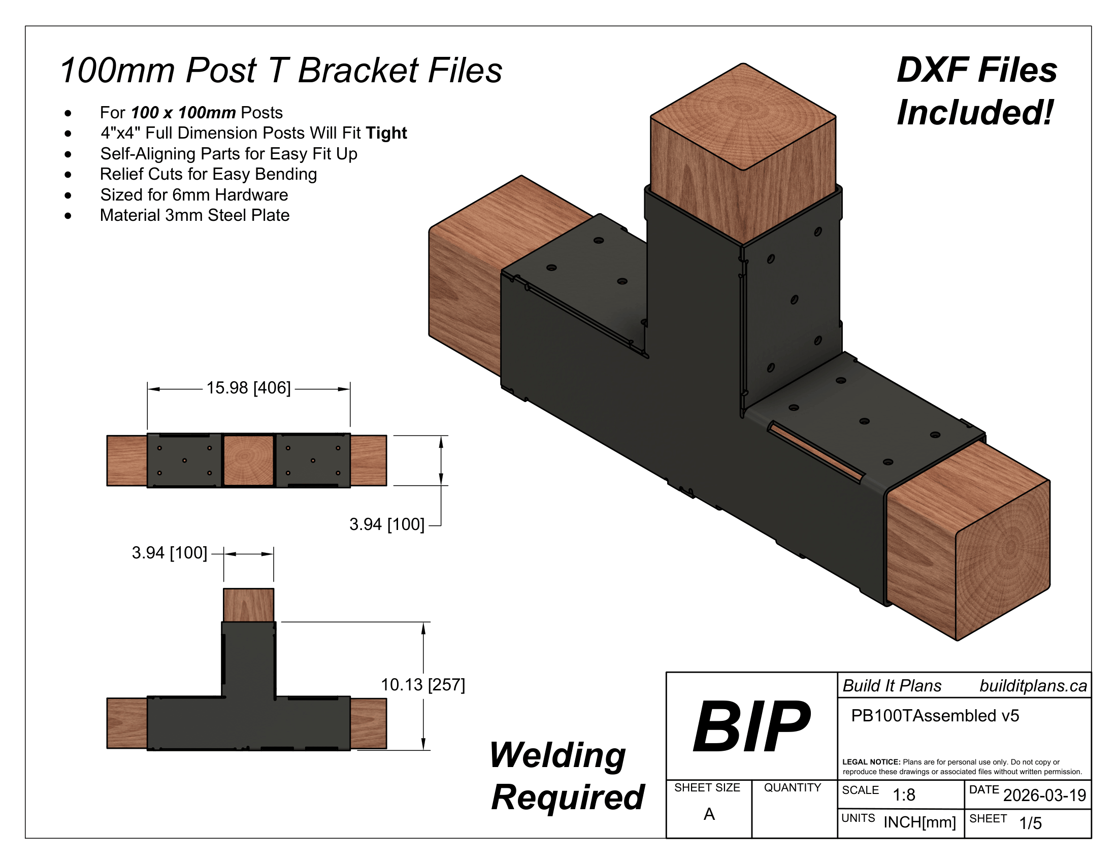 100mm Post Bracket DXF File Bundle - For 100x100mm Wood Posts