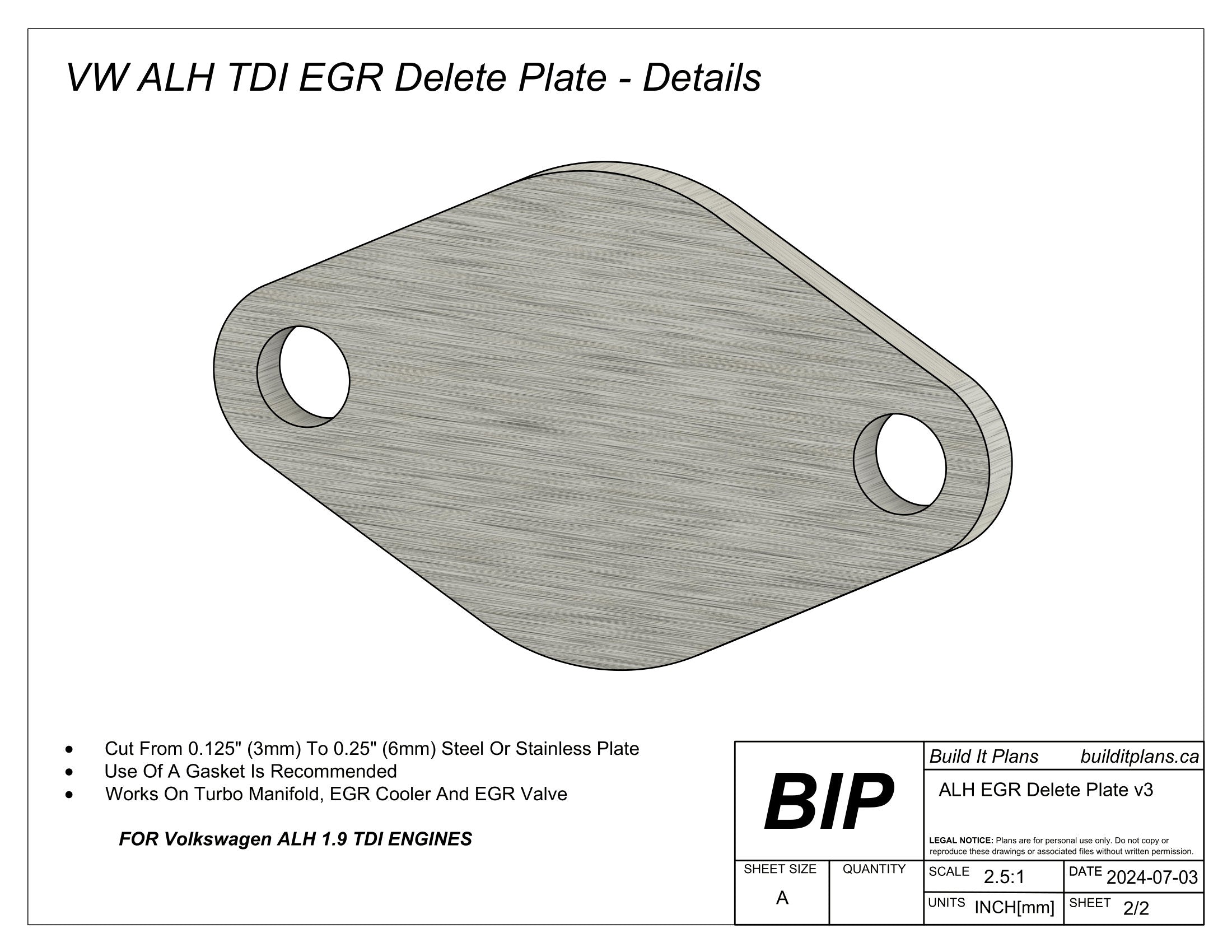 ALH TDI EGR Delete Plate DXF File – VW ALH EGR Block-Off Cut File