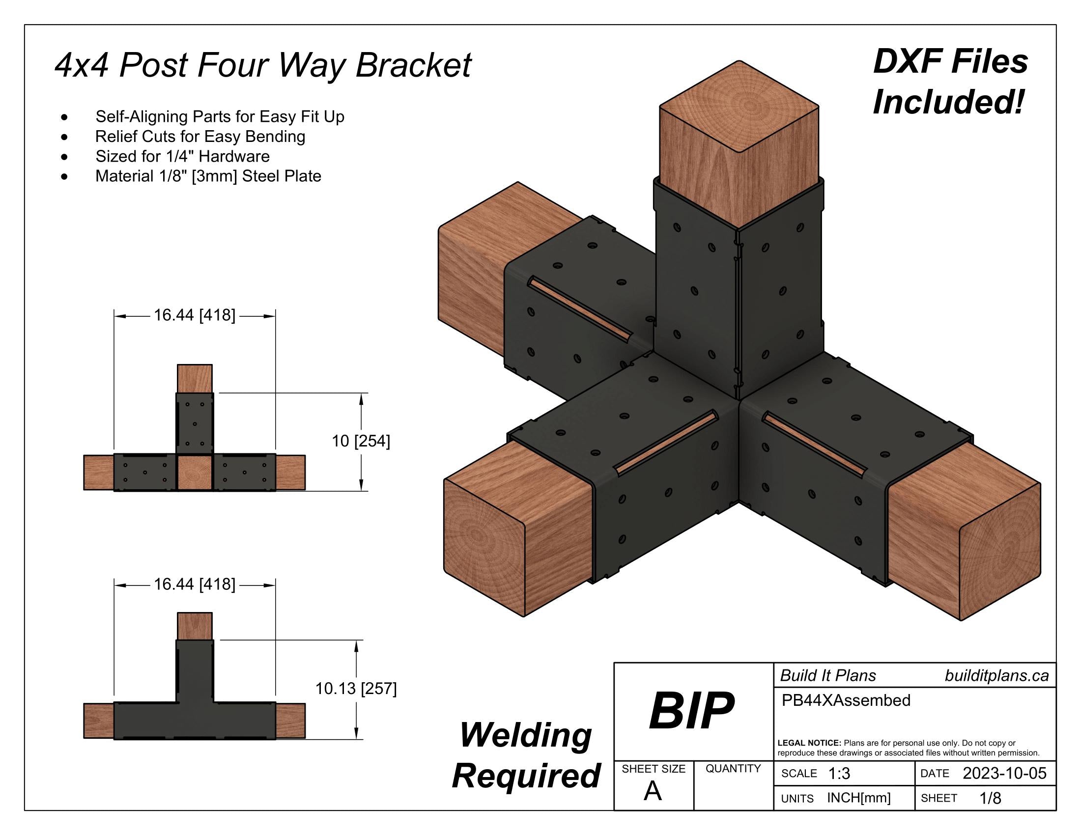 4x4 Post Bracket DXF File Bundle - DIY Pergola Bracket Set Cut Files