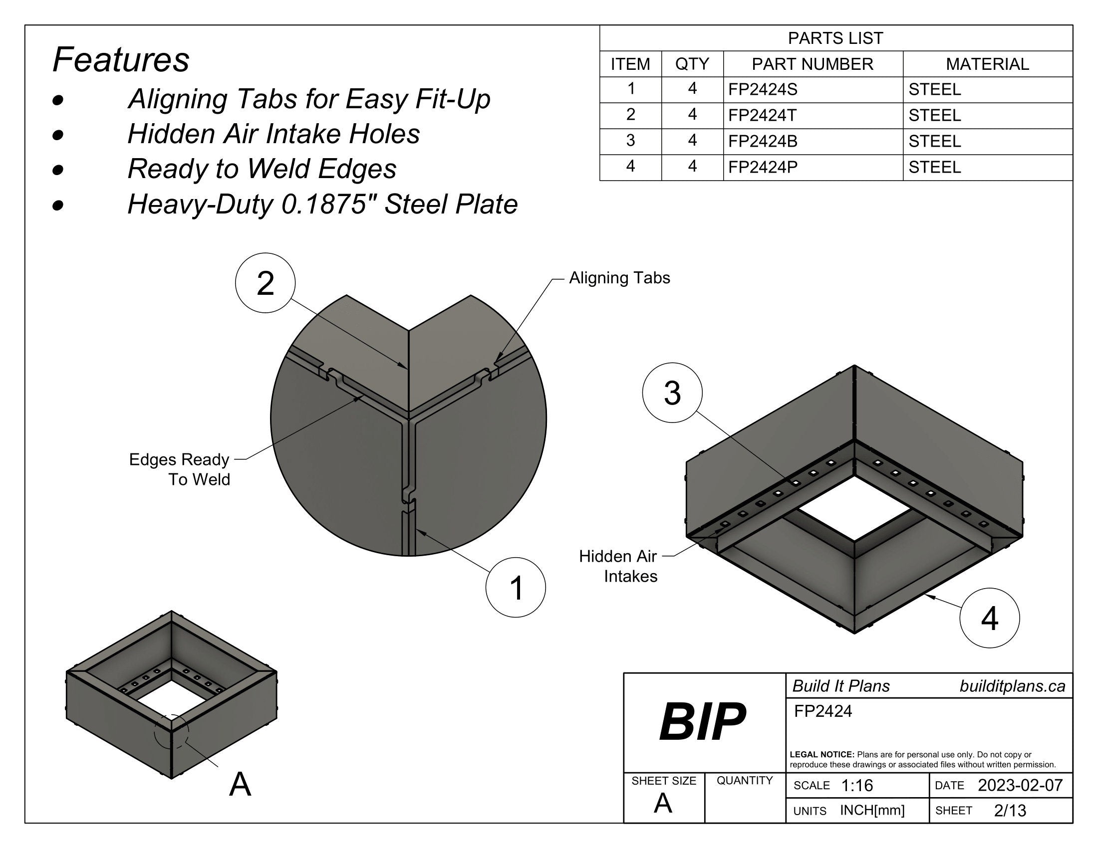 24"x24" Square Fire Pit DXF Cut Files and PDF Plans - 24x24