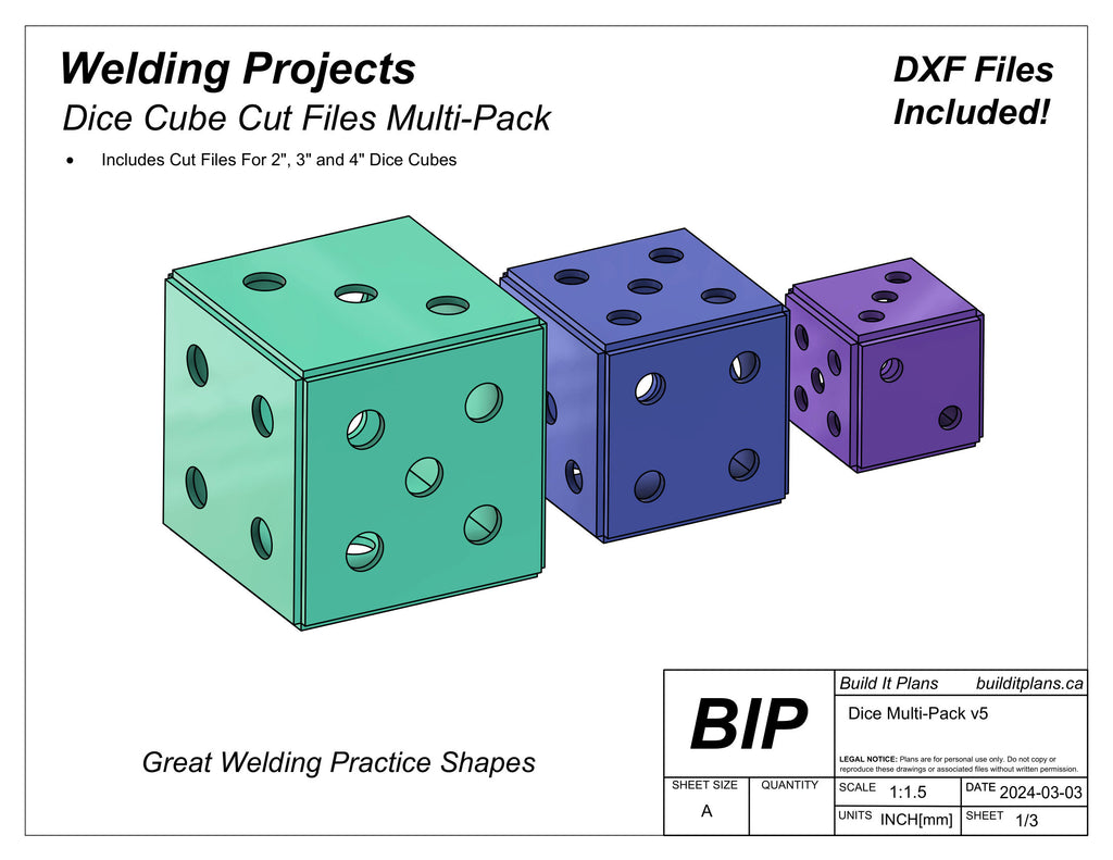 Dice Cube Welding Project DXF Cut Files for 2, 3 + 4 Inch Dice