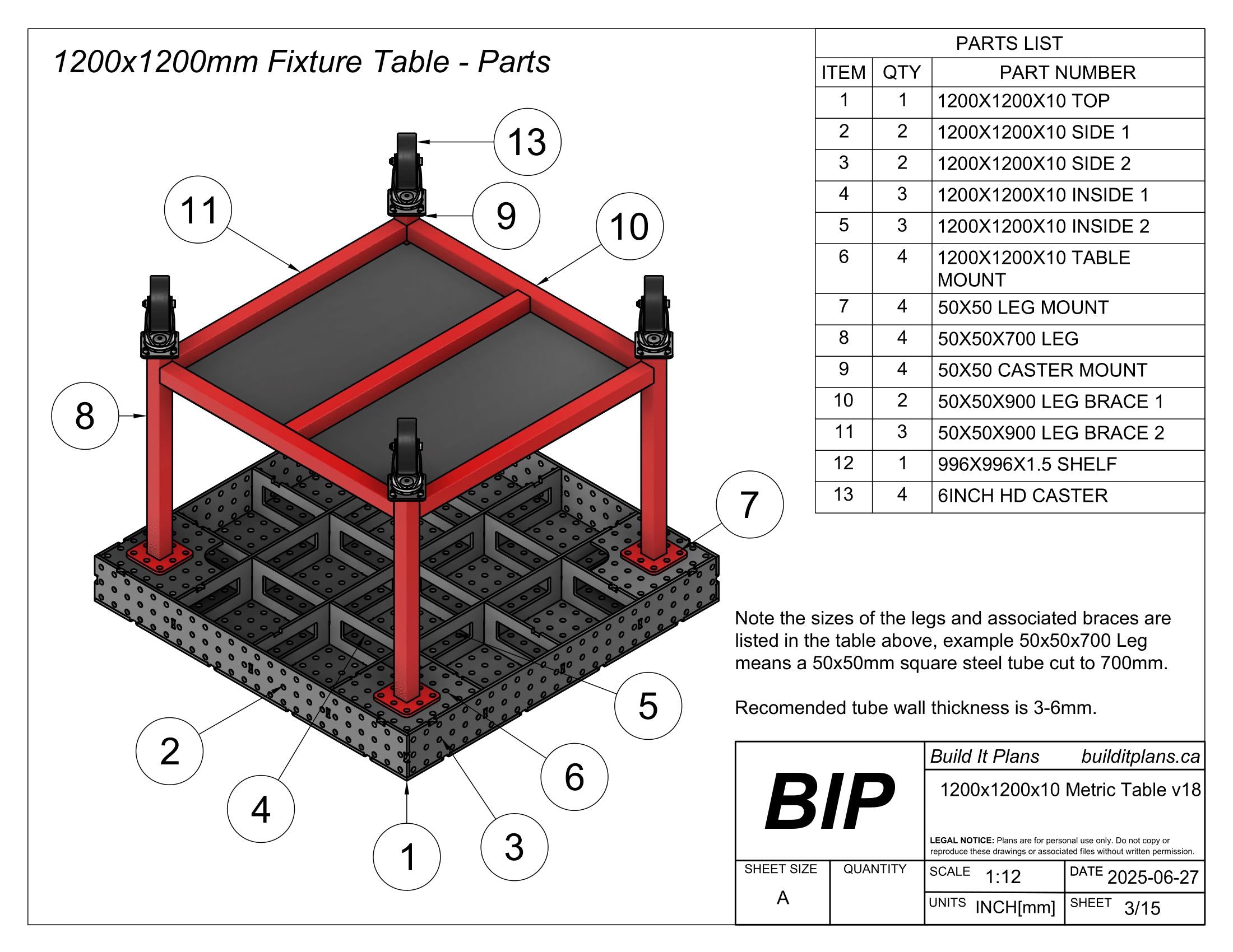 1200x1200mm Welding Table DXF Files - 10mm Steel