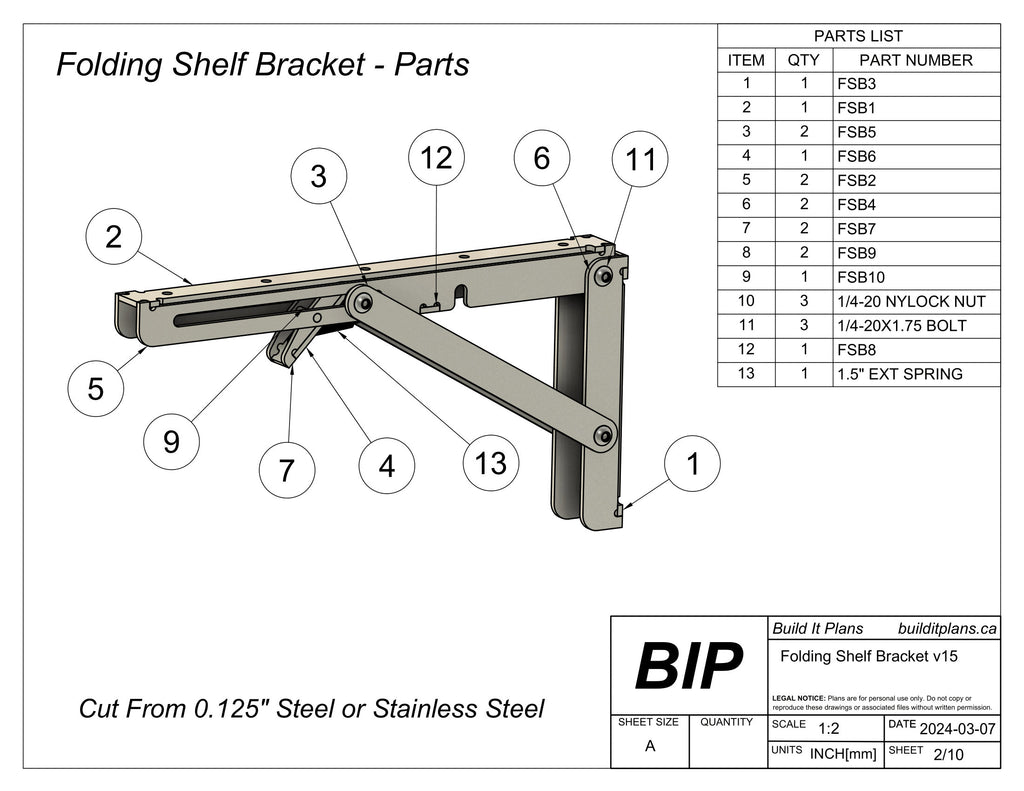 12" 300mm Folding Shelf Bracket DXF Cut Files