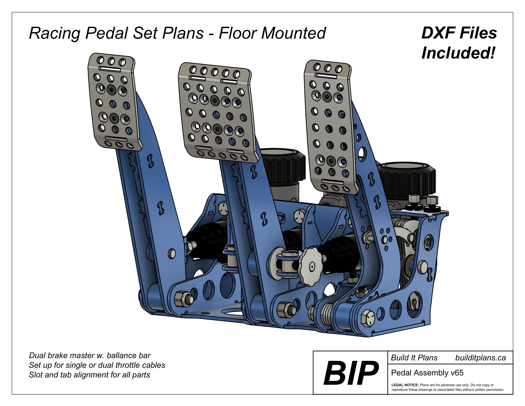 Race Car Pedal Set Plans - Floor Mounted - DXF Cut Files + PDF Plans