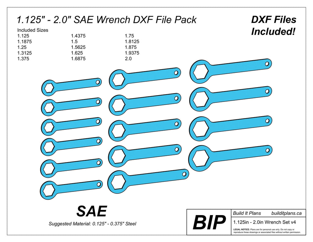 Wrench DXF File Mega Pack – Metric and SAE Spanner Cut Files