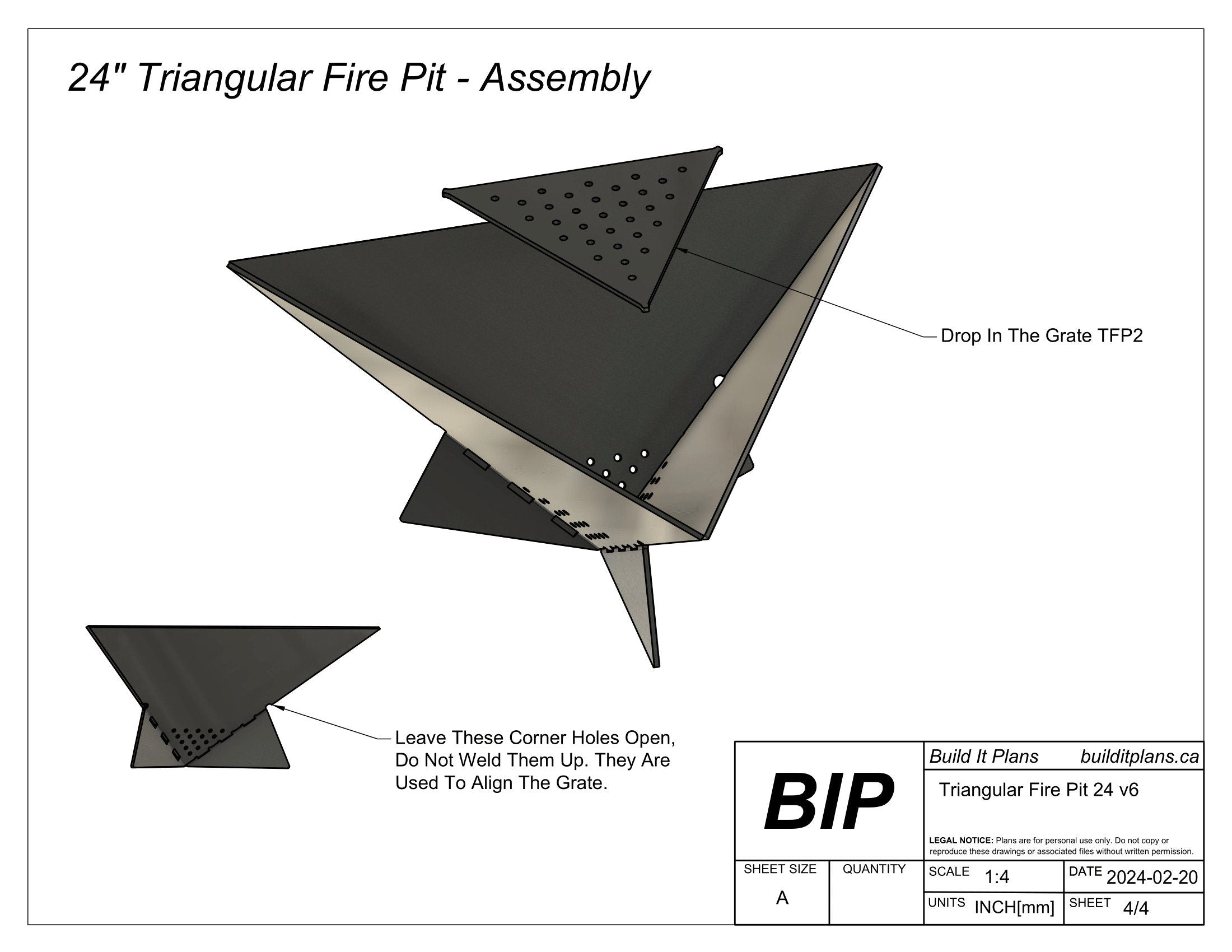 24" Triangular Fire Pit DXF Cut Files and Plans