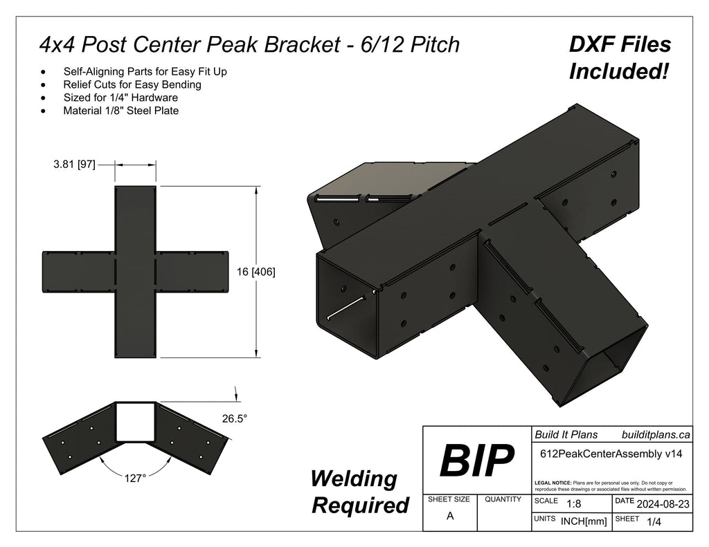 6/12 Pitch Truss Bracket DXF Cut Files - 4x4 Post Frame Kit
