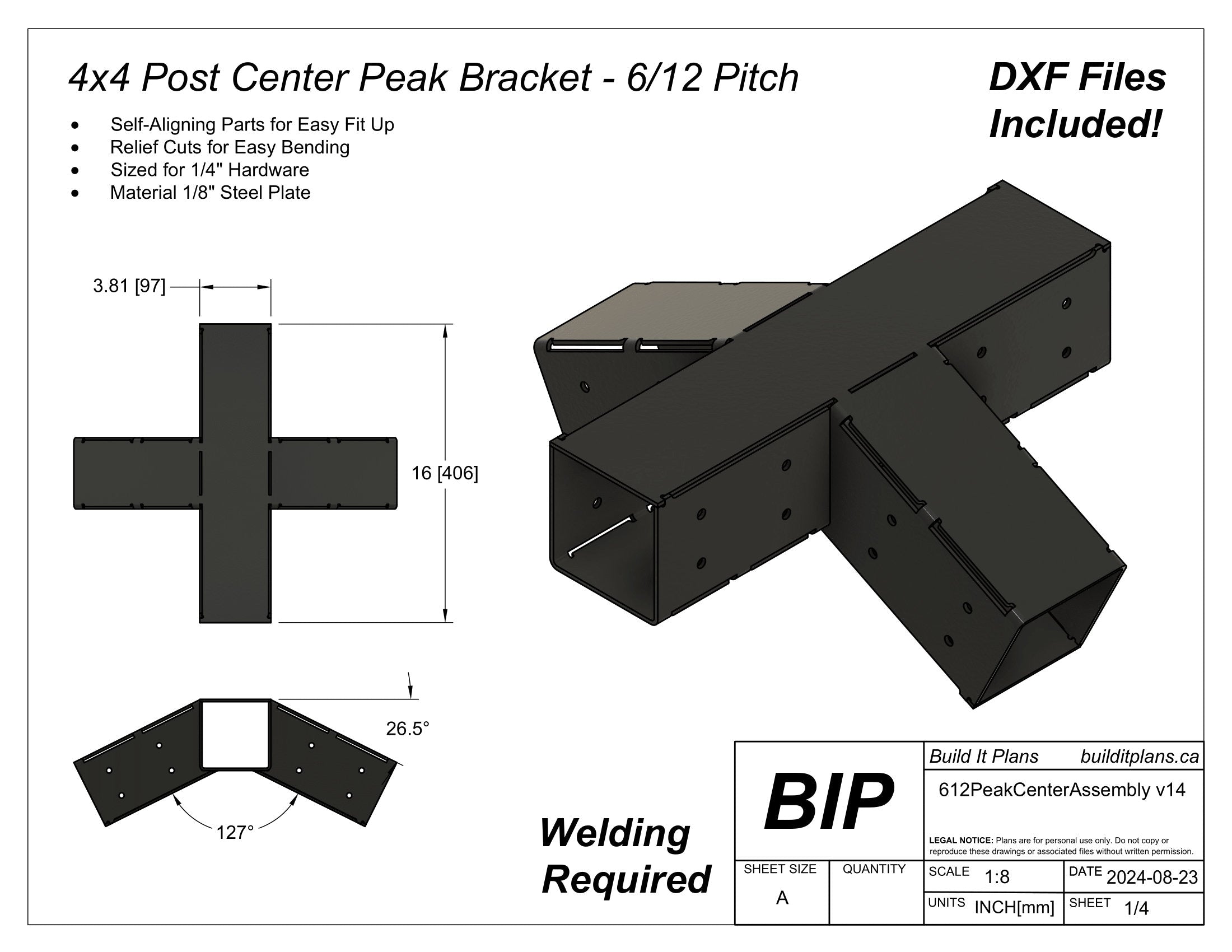 6/12 Pitch Truss Bracket DXF Cut Files - 4x4 Post Frame Kit