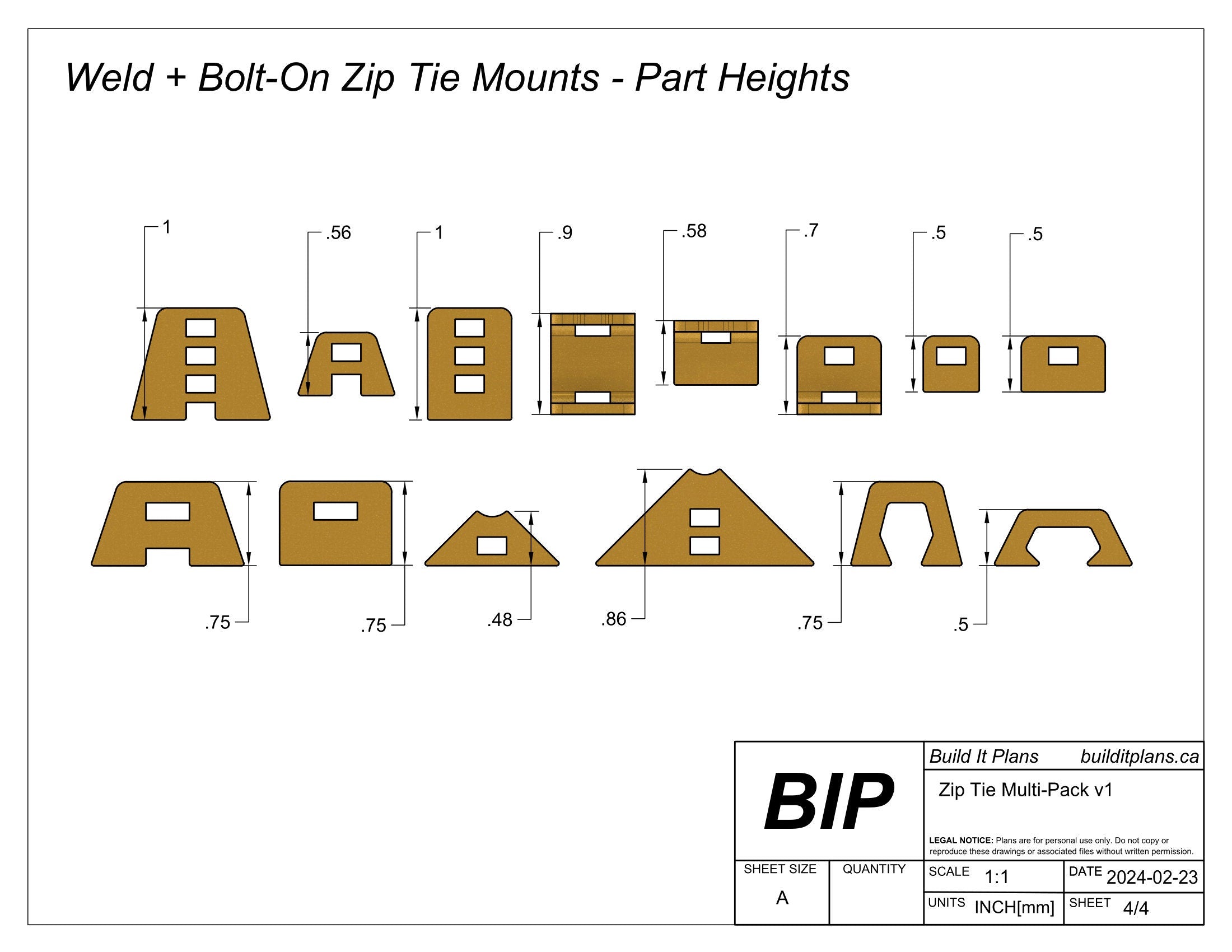 Wiring, Brake and Fuel Line Mounting Tab DXF Files - Zip Tie Mounting Bracket Files