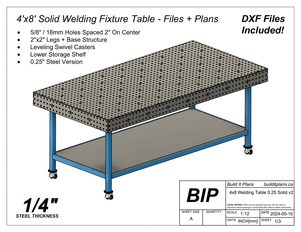 4'x8' Welding Table DXF Files - 1/4" Steel