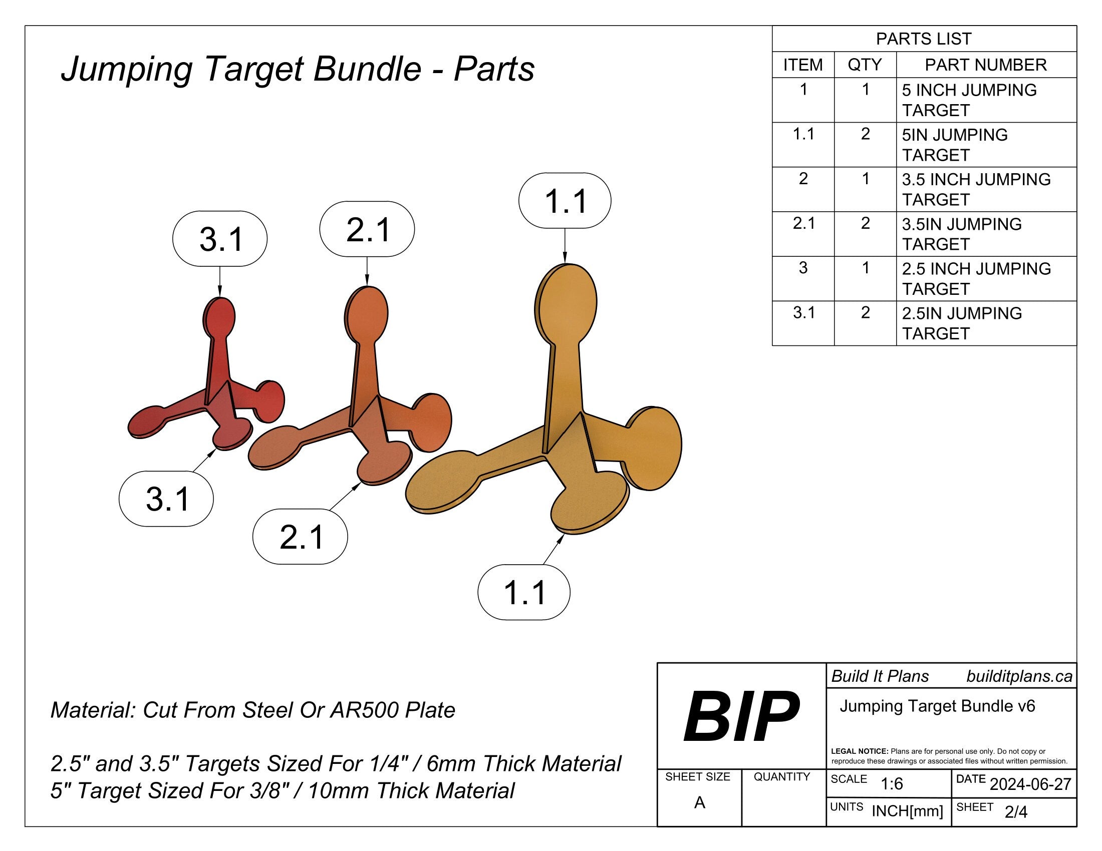 Jumping Target DXF File Bundle: 2.5, 3.5, 5 Inch Walking Target Files